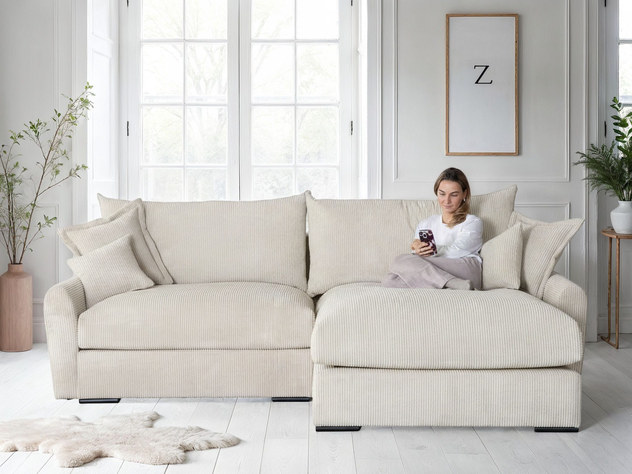 Home affaire Ecksofa Finca XXL L-Form, B: 247 cm, 4 Zierkissen, Mega-Sofa, in Cord oder Chenille-Struktur, Federkern