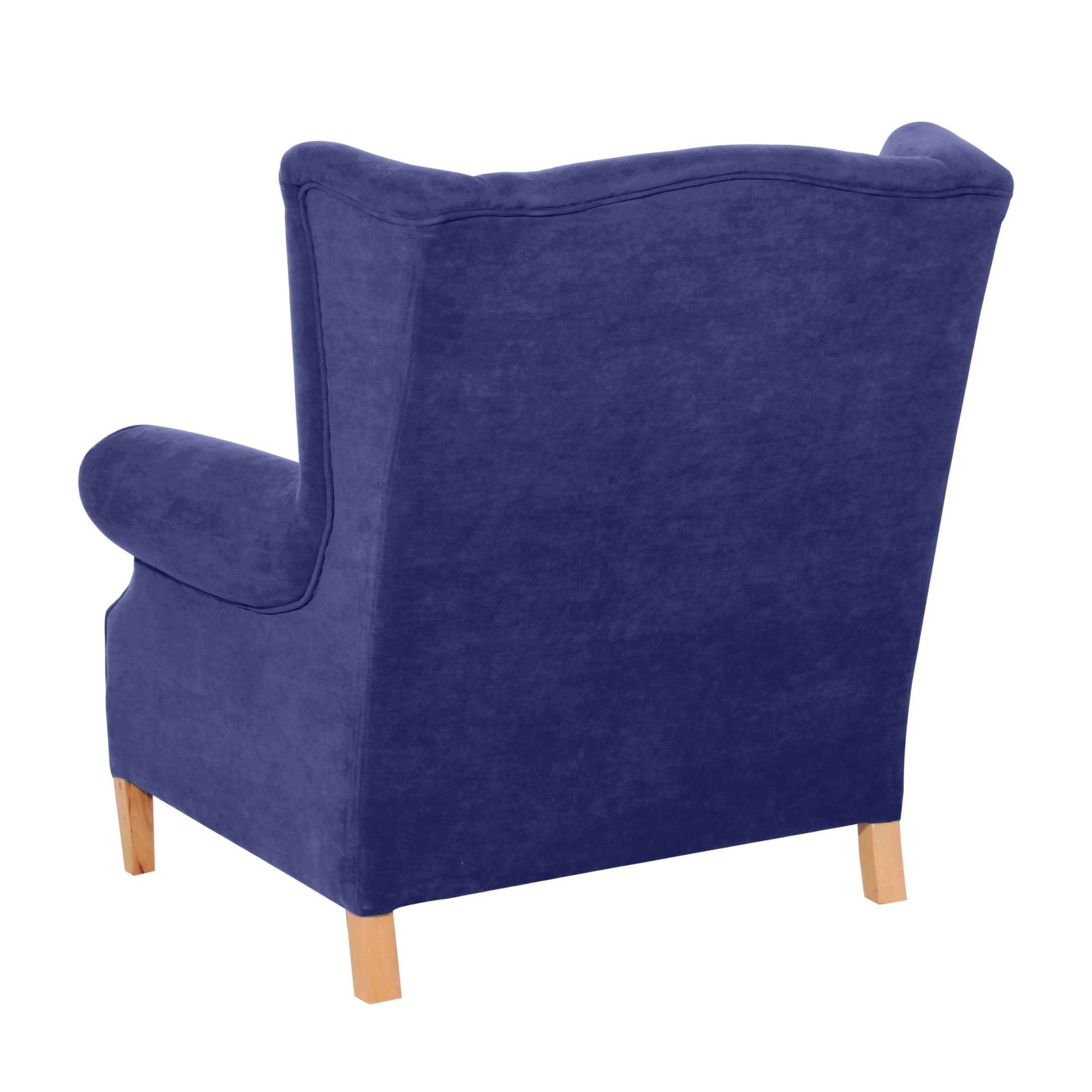 Buche Sitz blau 58 Veloursstoff (Sparpreis Kostenlosem hochwertig Versand, XXL-Sessel 21713 Kantha 1-St), Big-Sessel / aufm verarbeitet,bequemer inkl. natur Bezug Kessel