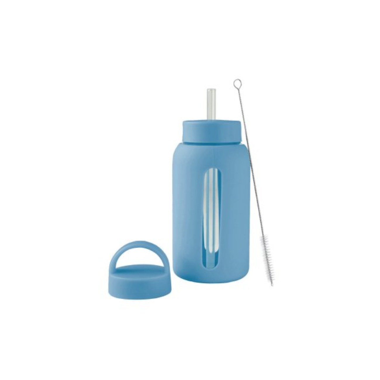 COFI 1453 Trinkflasche, aus Borosilikatglas 650 ml mit Strohhalm & Bürste