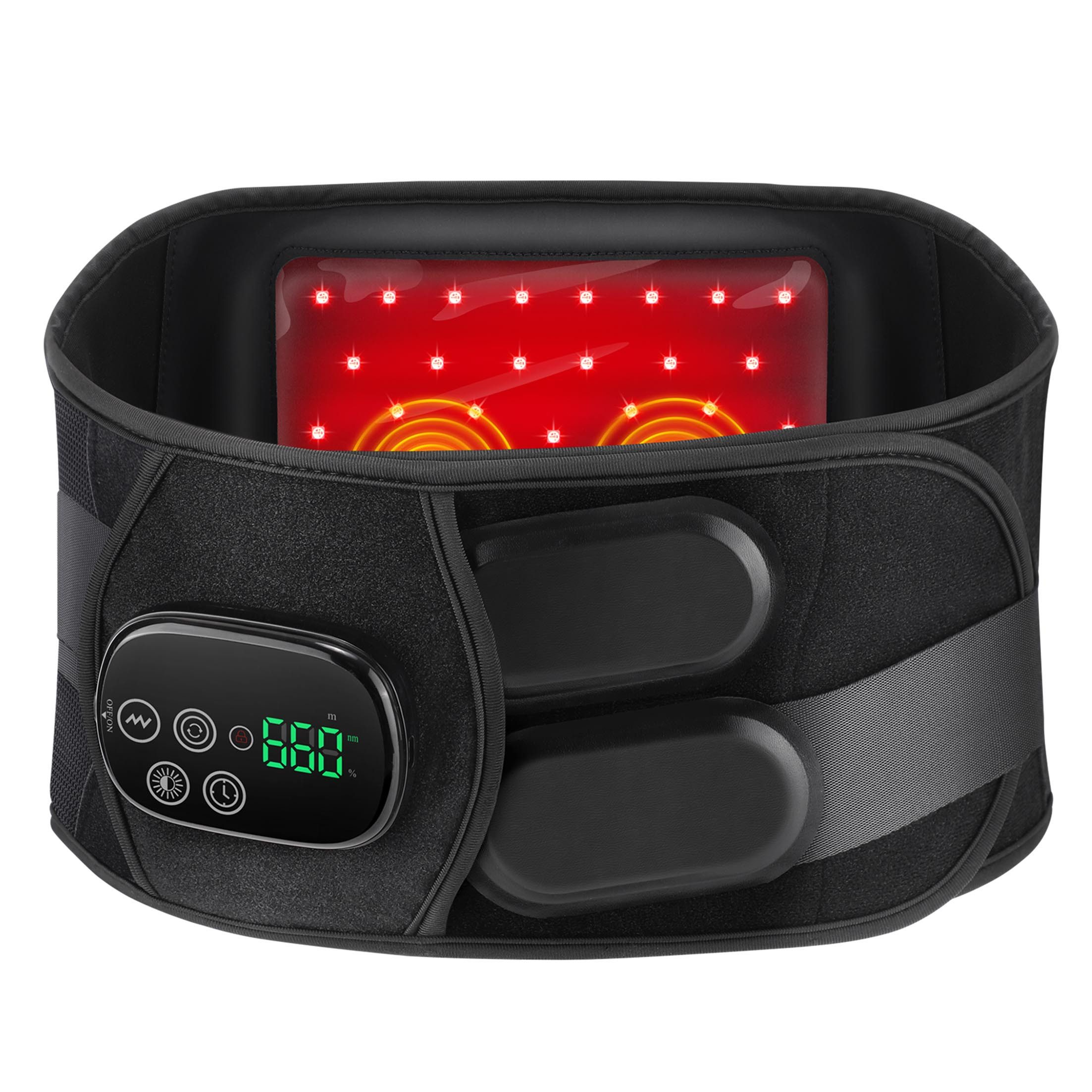 KINSI Bandmassagegerät Massagegürtel Rücken mit Wärme & Vibration, Rotlicht 660nm 850nm, Kabelloser Rückenwärmer mit 4 Temperaturstufen und 5000mAh Akku