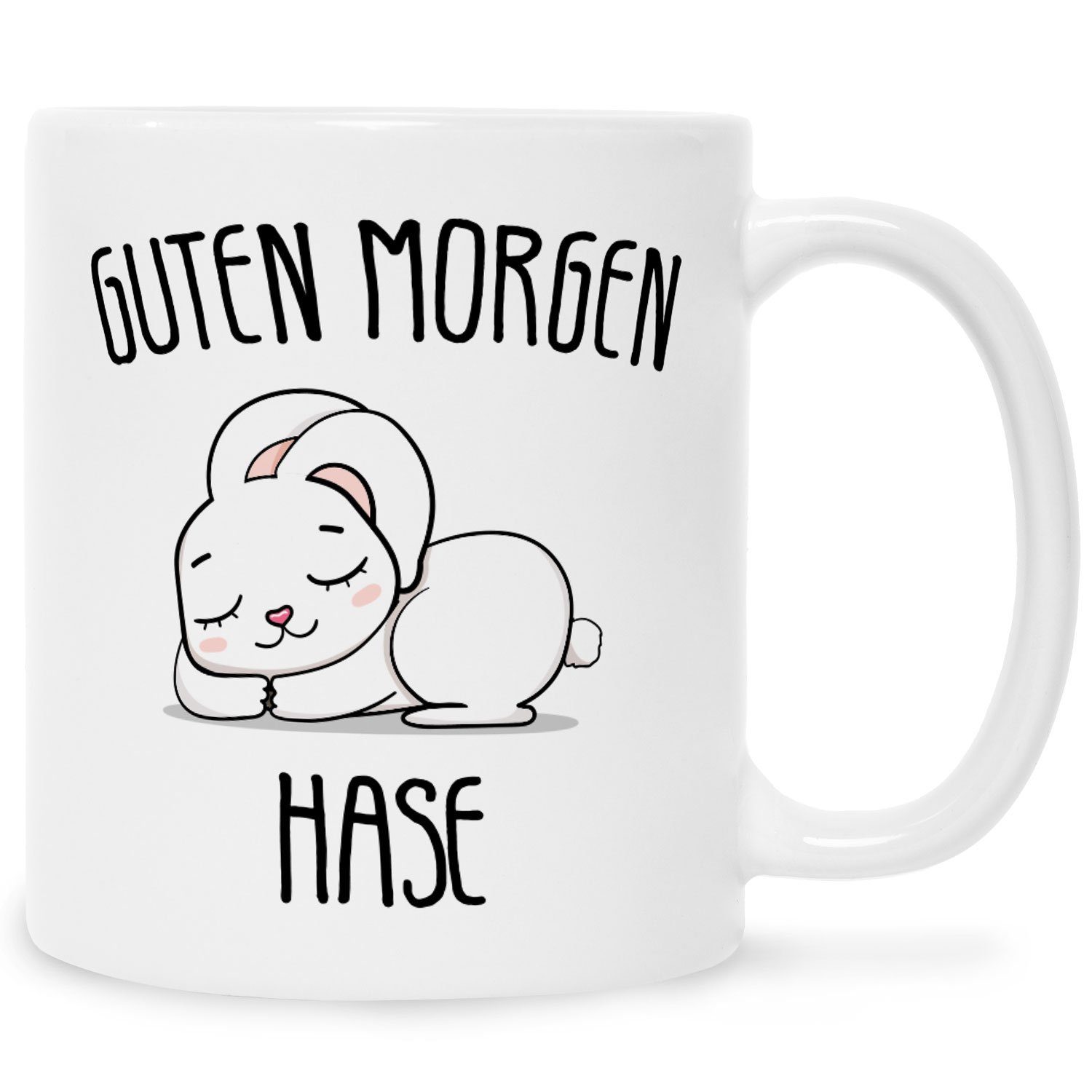 GRAVURZEILE Tasse Bedruckte Tasse mit Motiv - Guten Morgen Hase, Keramik, Tasse mit niedlichem Häschenen Kaninchen für Sie & Ihn Weiß