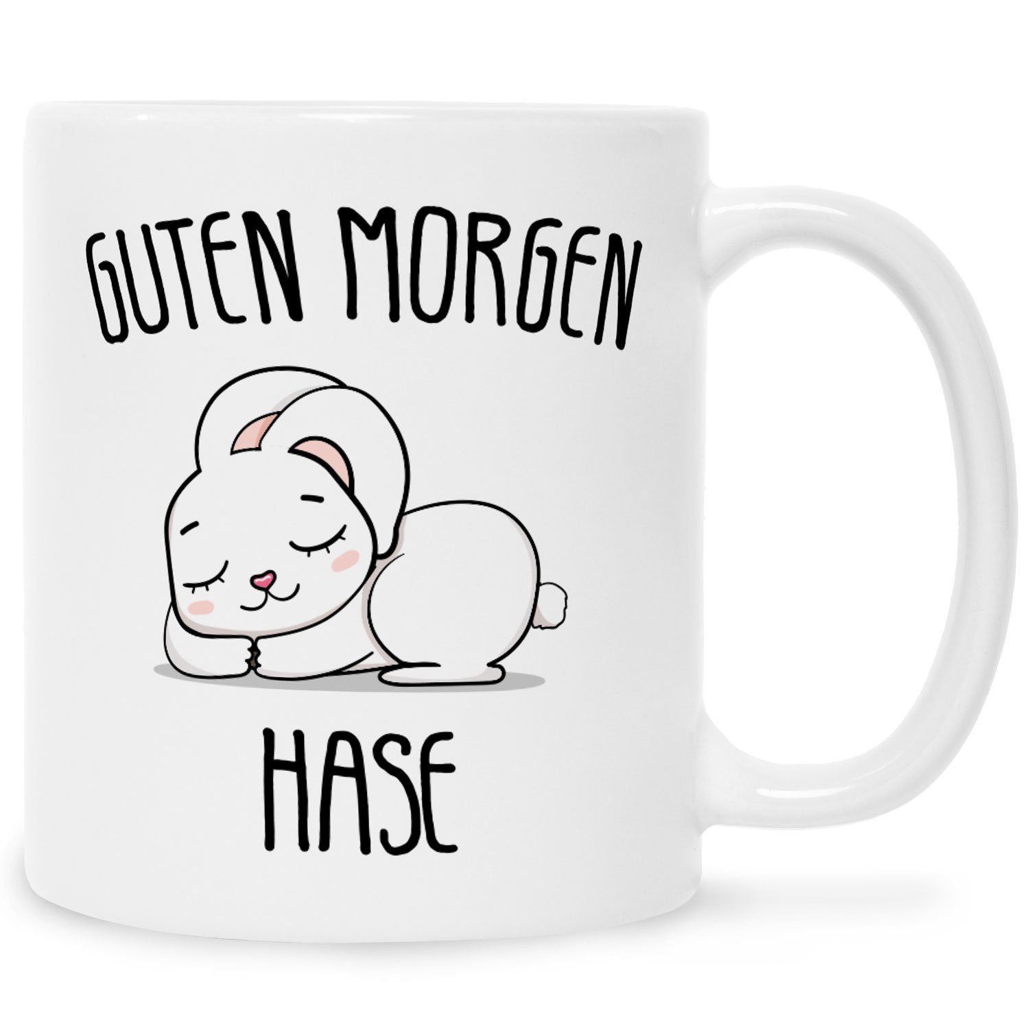 GRAVURZEILE Tasse mit Motiv - Guten Morgen Hase, Keramik, Farbe: Weiß