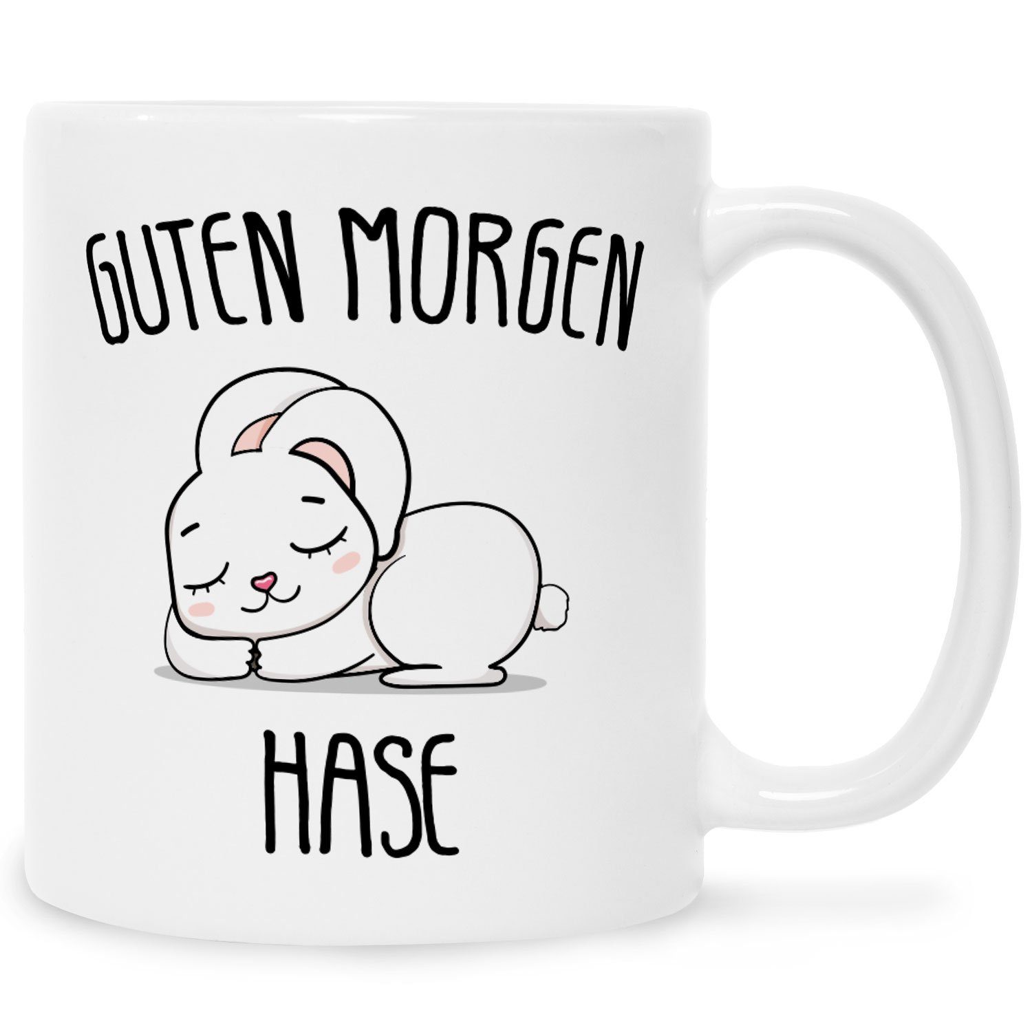 GRAVURZEILE Tasse Bedruckte Tasse Tasse Hase, mit Keramik, & Morgen Weiß für - Sie Häschenen Guten Motiv mit Kaninchen Ihn niedlichem