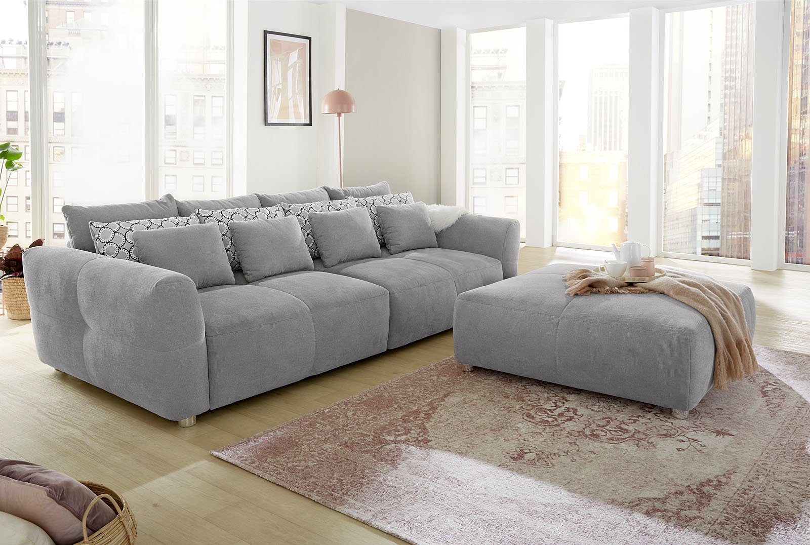 mit Jockenhöfer Gruppe angenehmen Sitzkomfort Big-Sofa für kuscheligen, hellgrau hellgrau | Gulliver, Federkernpolsterung