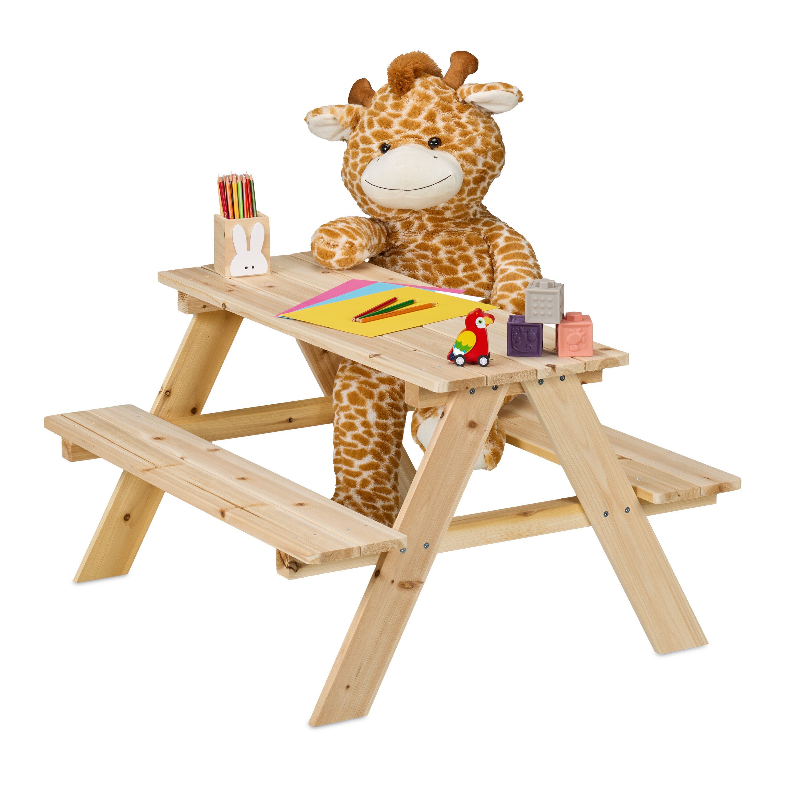 relaxdays Garten-Kindersitzgruppe Kindersitzgarnitur aus Holz, (3-tlg), natur