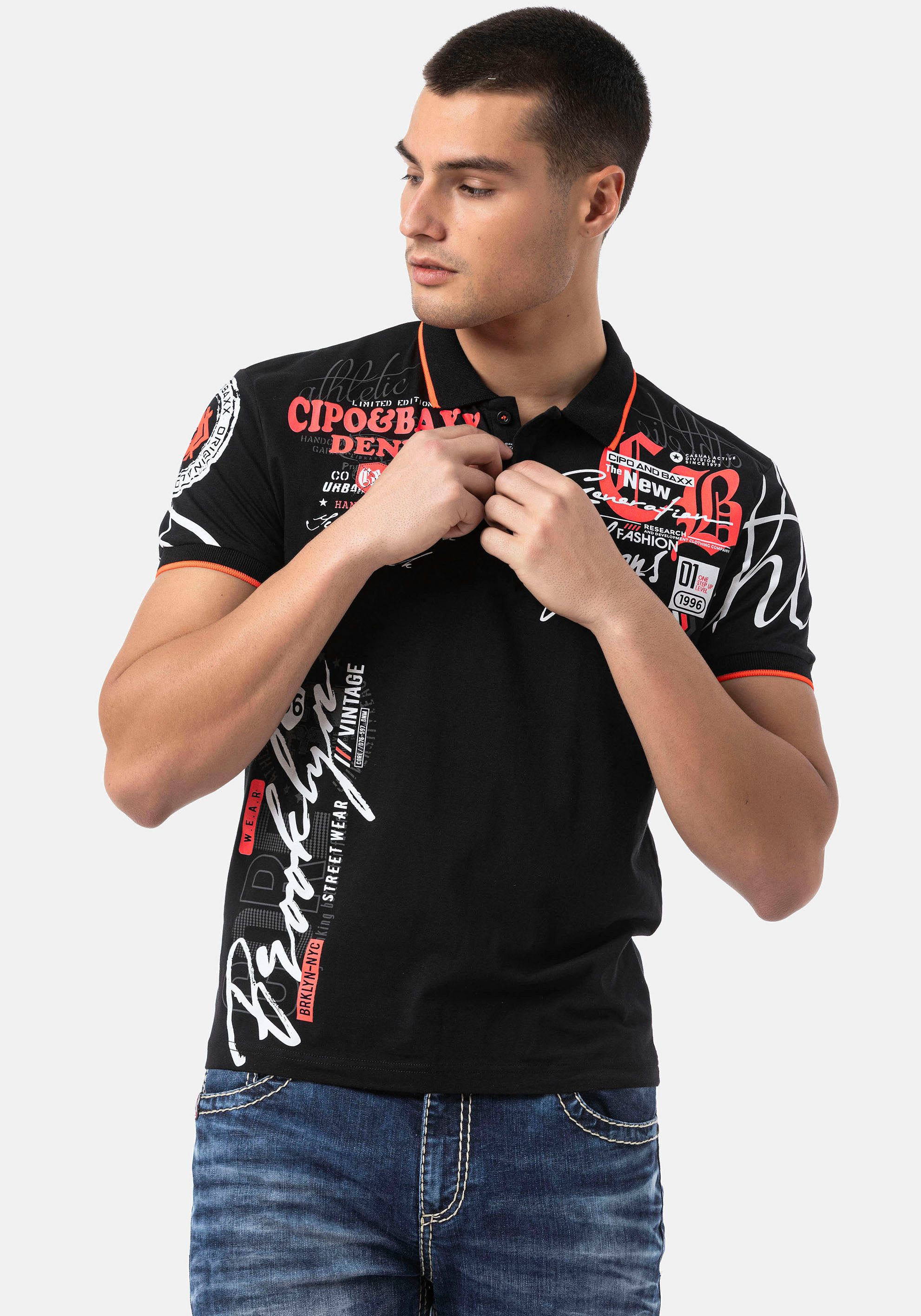 Cipo & Baxx Poloshirt mit markantem Print