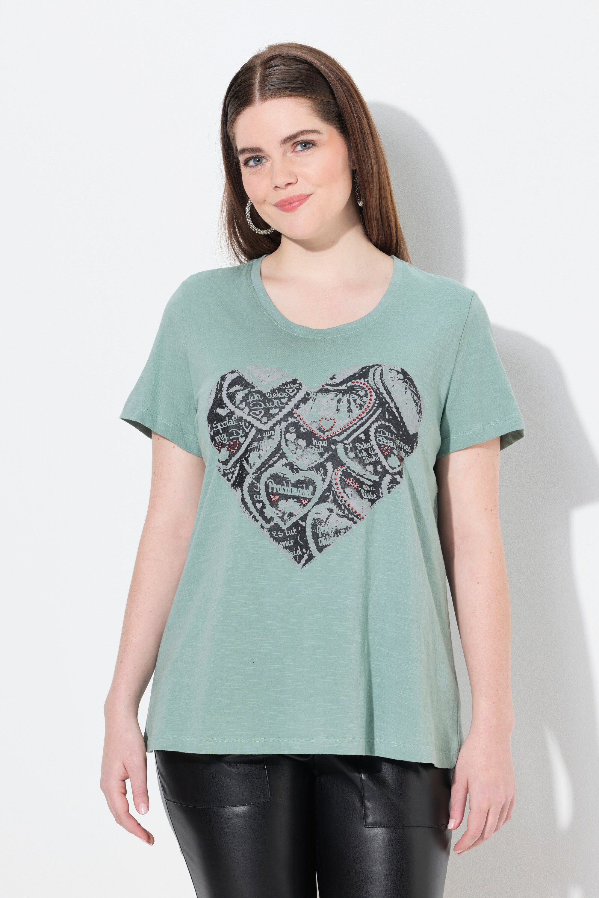 Ulla Popken T-Shirt T-Shirt Trachtenmotiv Classic Rundhals Halbarm günstig online kaufen