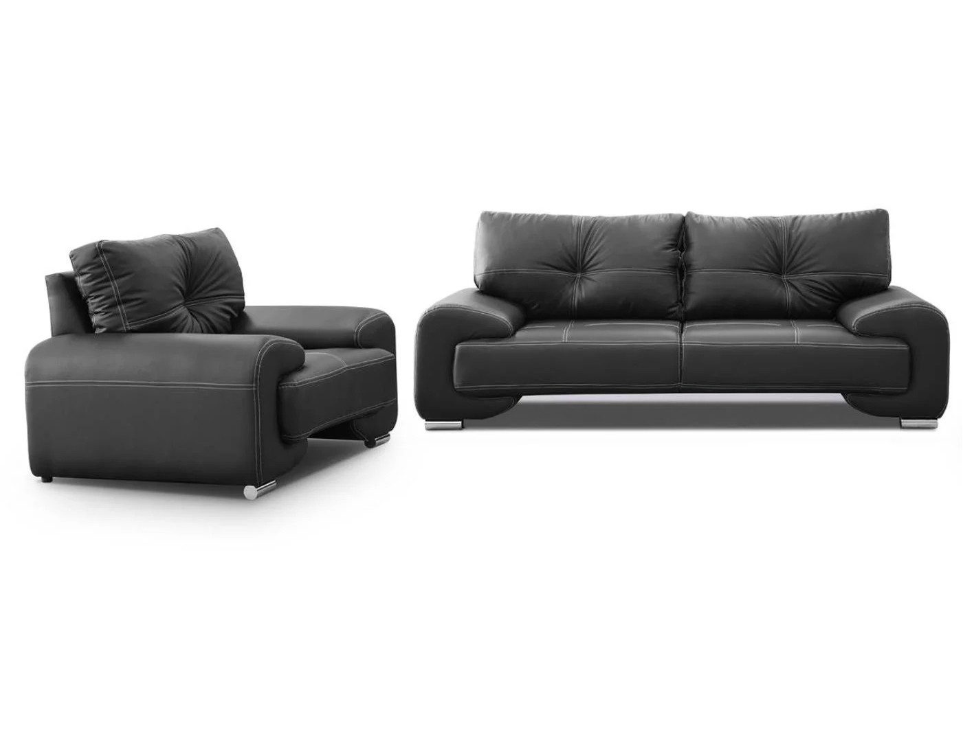 Beautysofa Polstergarnitur OMEGA 3+1 Sofa Set Wohnzimmer Garnitur Kunstleder Couchgarnitur, (modern klassisch bequem, 3-Sitzer Big-Sofa mit Sessel), verschiedene Farben