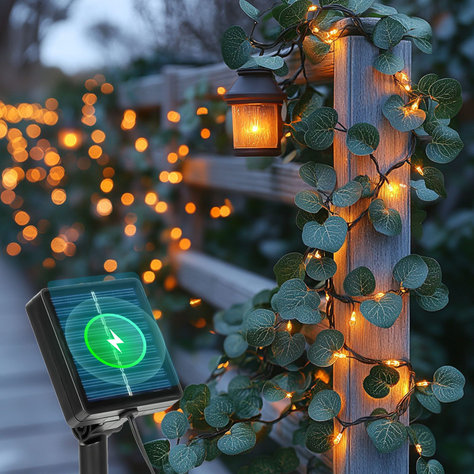 Aigostar LED-Lichterkette Lichterkette Solar Außen 12M 100LED Künstlicher Efeu Lichterkette IP65, 8 Lichtfunktionen