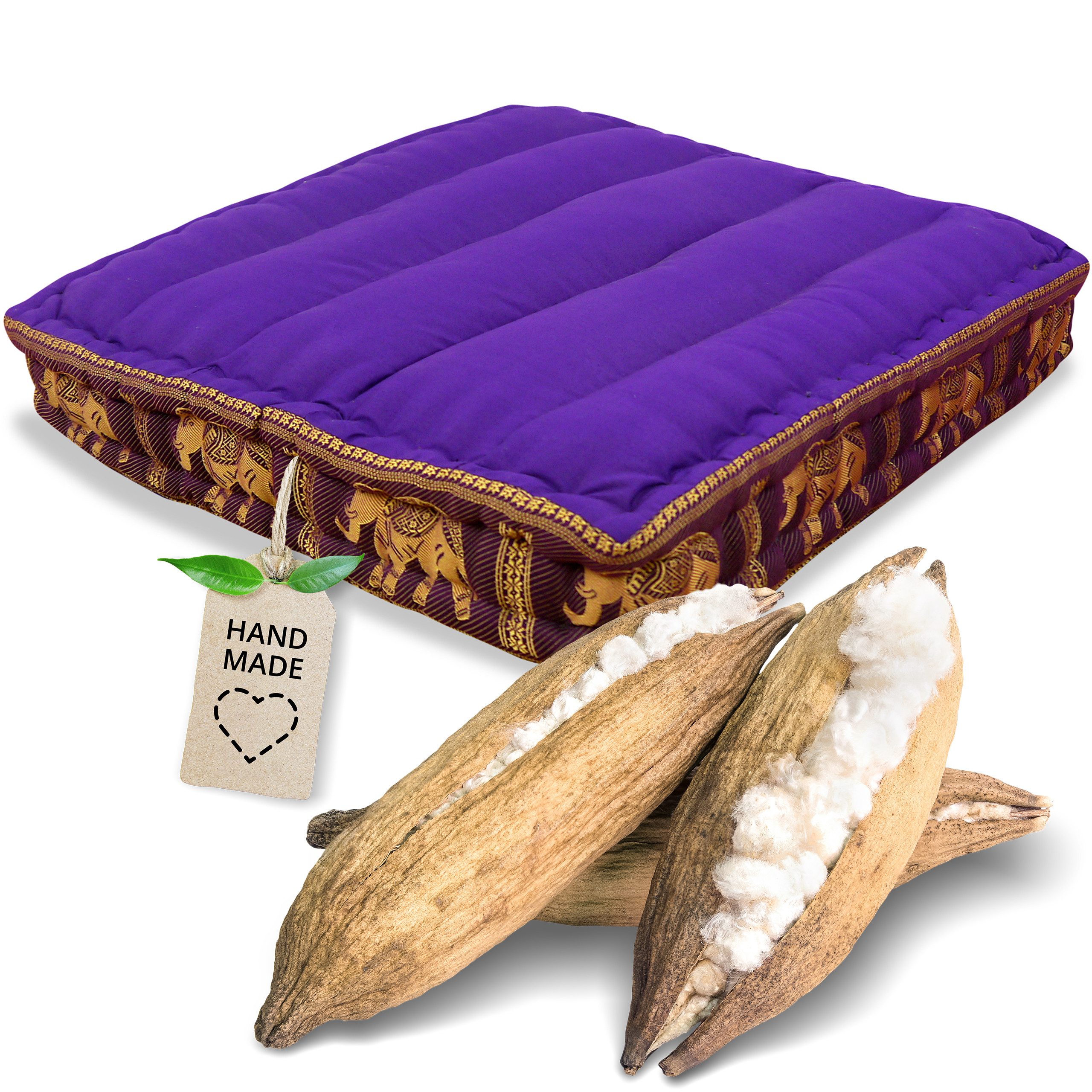 livasia Подушки Bodensitzkissen (Deluxe) vegan und handgefertigt, 50x50x10cm, Kapok