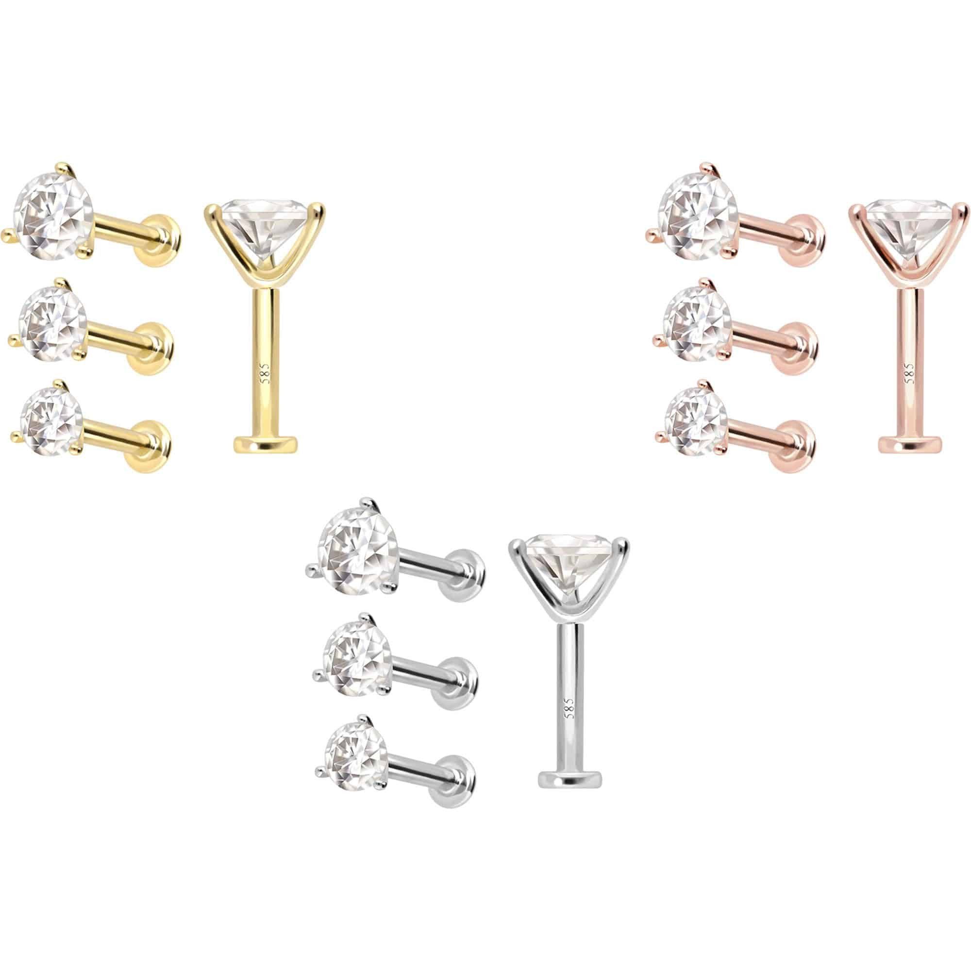 PIERCINGLINE Piercing-Set 14 Karat Gold Labret mit Push Fit MOISSANIT (Labrets, 1-tlg)