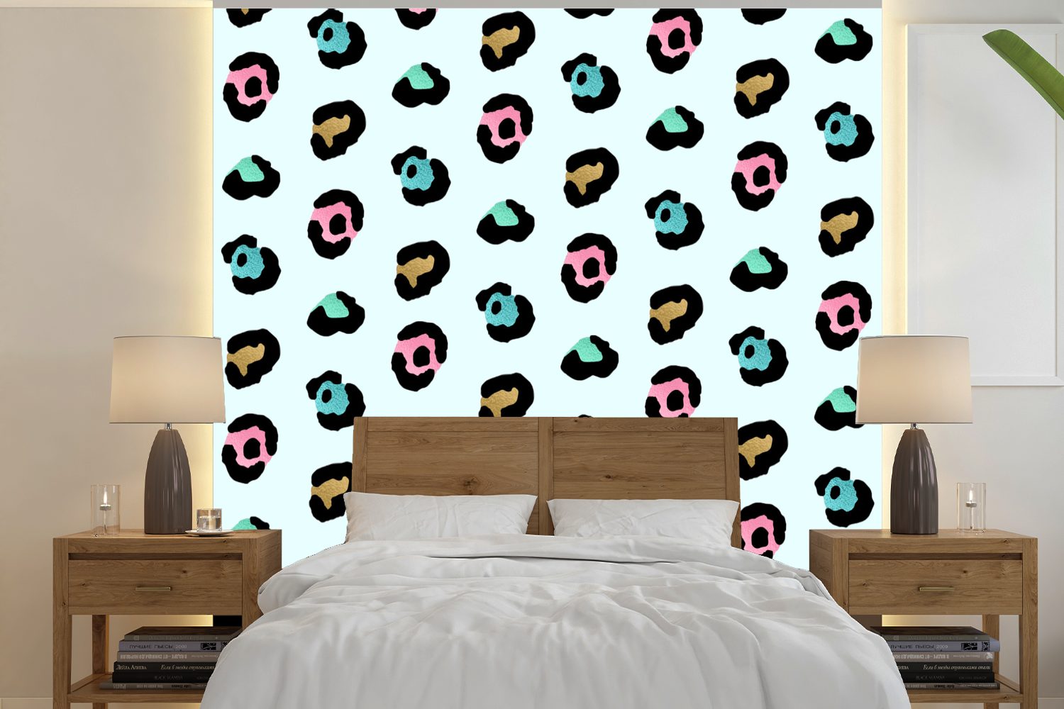 MuchoWow Fototapete Pantherdruck - Farben - Muster, Matt, bedruckt, (5 St), Vinyl Tapete für Wohnzimmer oder Schlafzimmer, Wandtapete