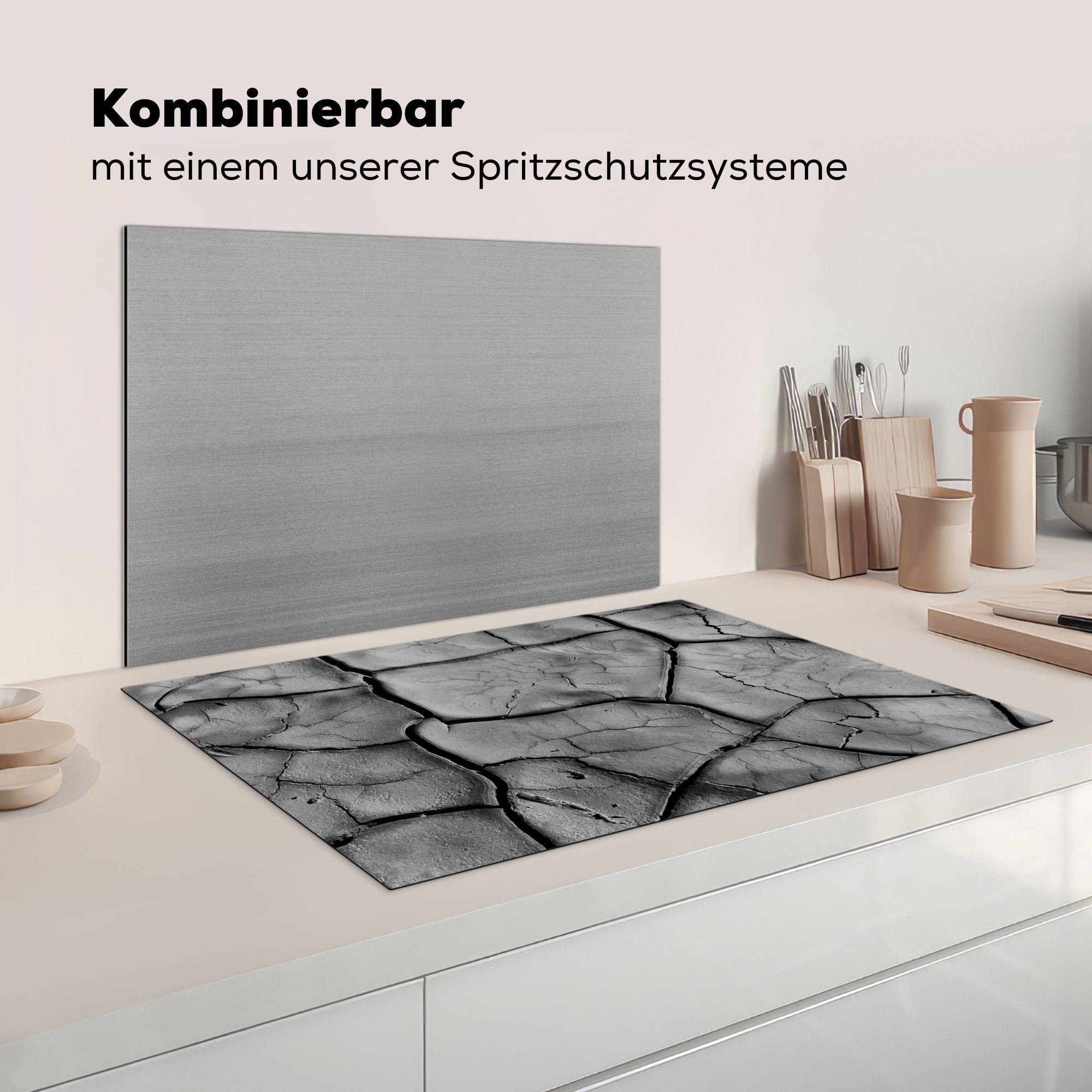 Induktionskochfeld 81x52 küche, für Lehm tlg), cm, (1 - Herdblende-/Abdeckplatte Weiß Schutz Vinyl, Stein, die - Schwarz Ceranfeldabdeckung - MuchoWow