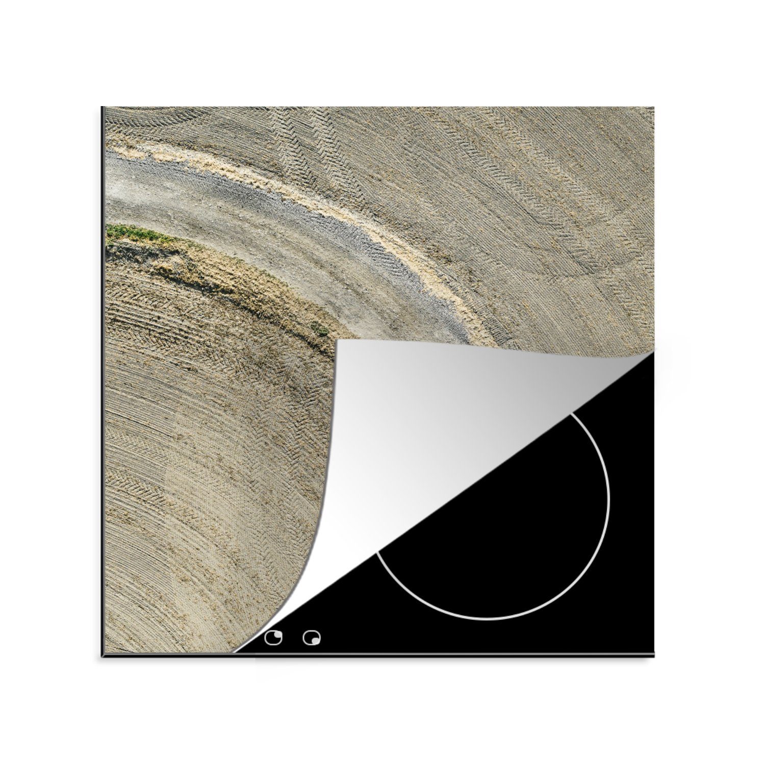 MuchoWow Herdblende-/Abdeckplatte Fahrrad - Weg - Sand, Vinyl, (1 tlg), 78x78 cm, Ceranfeldabdeckung, Arbeitsplatte für küche