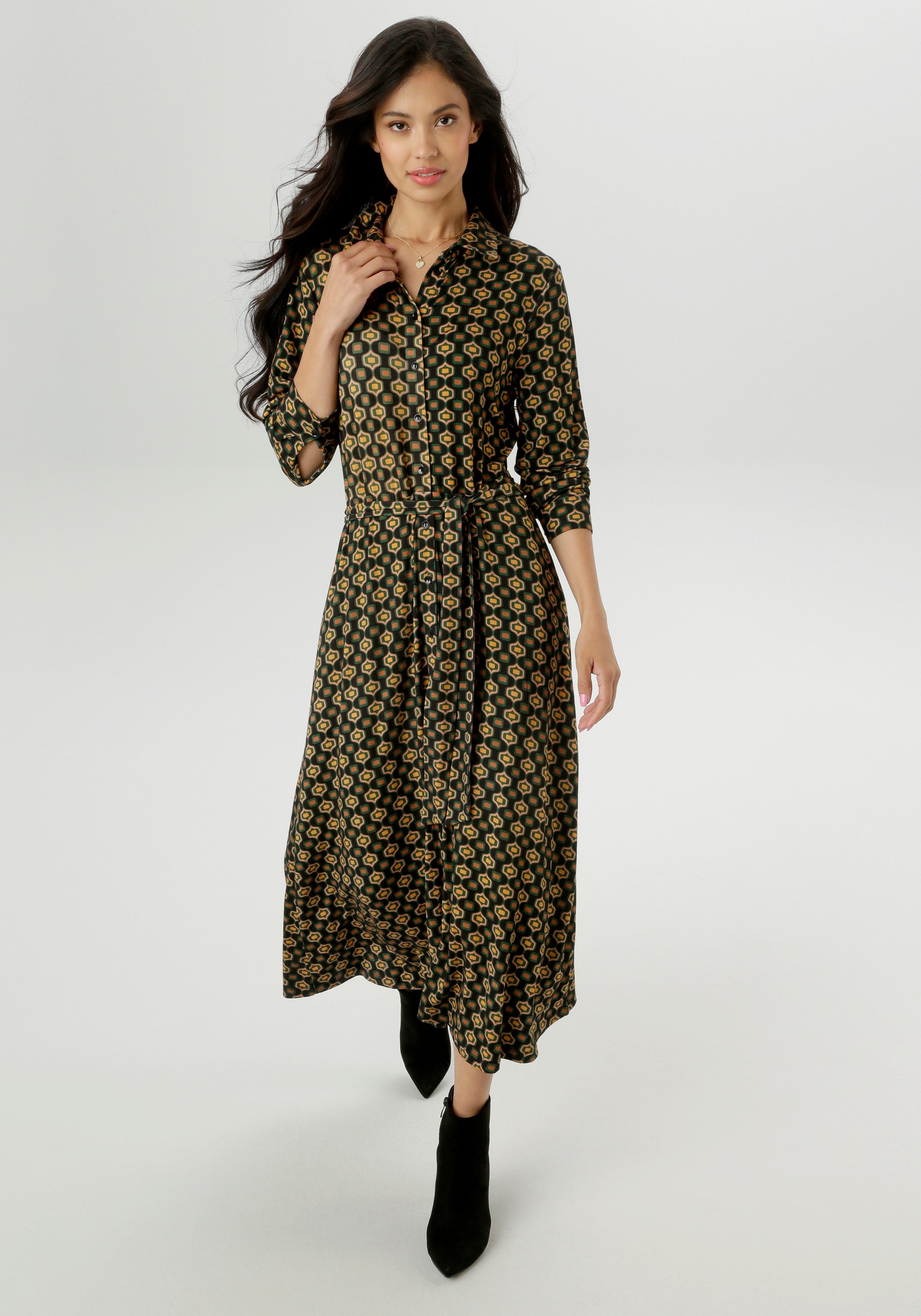 Aniston SELECTED Jerseykleid mit Retromuster und abnehmbarem Bindeband günstig online kaufen