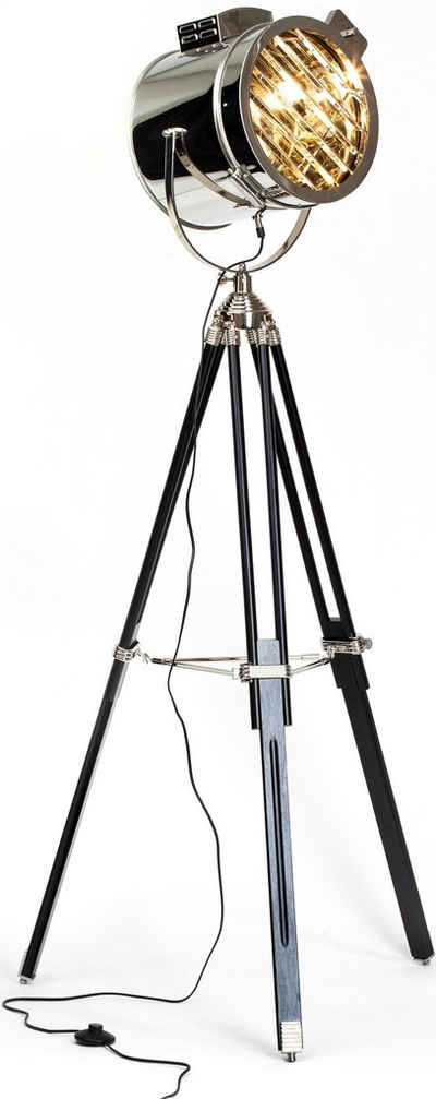 Brilliant Leuchten Stehlampe CINE, ohne Leuchtmittel, dreibeinig schwarz/chrom, E27 max. 60W, Metall/Glas, höhenverstellbar