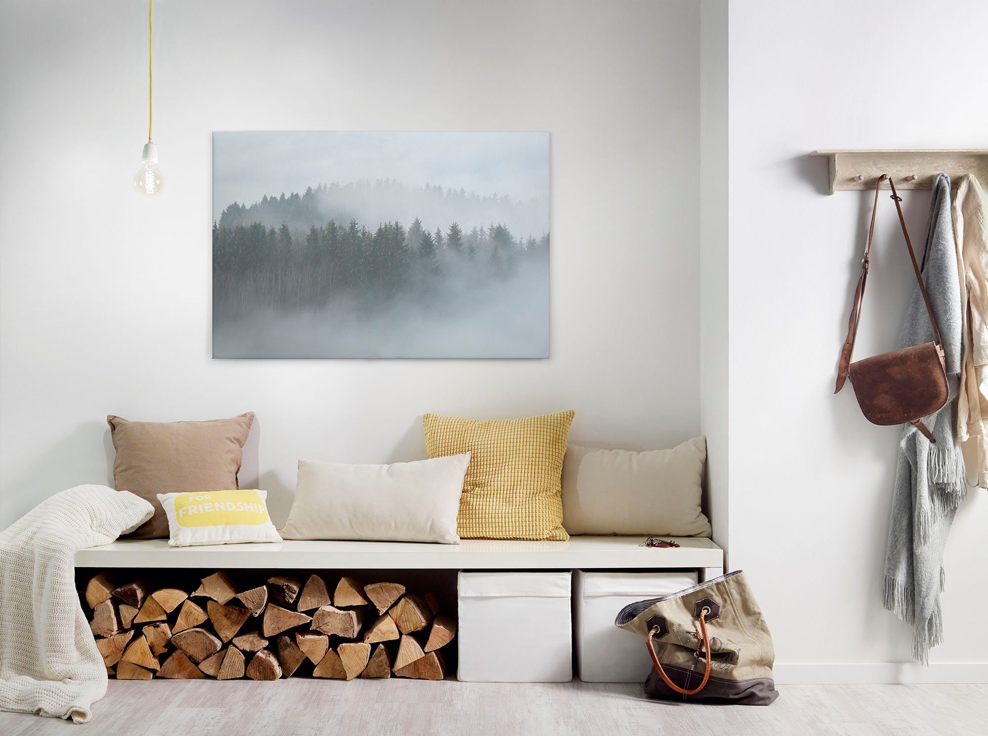 A.S. Création Leinwandbild Misty Forest, Kinder, Kunst, Wald (1 St), Nebel Bild Keilrahmen Leinwand-Bild Wohnzimmer modern Wandbild Kinder