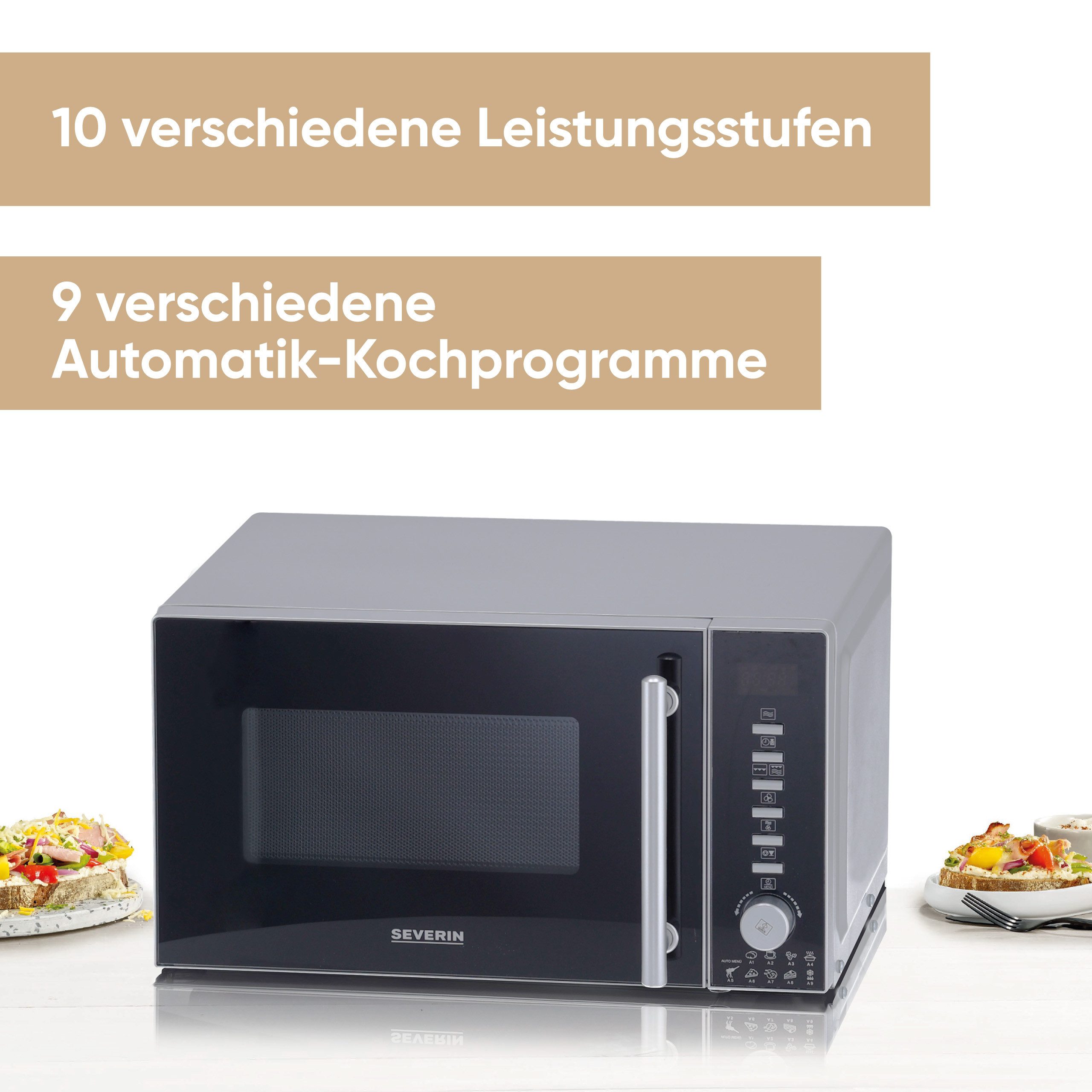 Severin Mikrowelle MW 7773 mit Grill-und Heißluftfunktion 3-in-1, Grill, Heißluft, Mikrowelle, 20 l, 10 Leistungsstufen und 9 Automatik-Kochprogramme