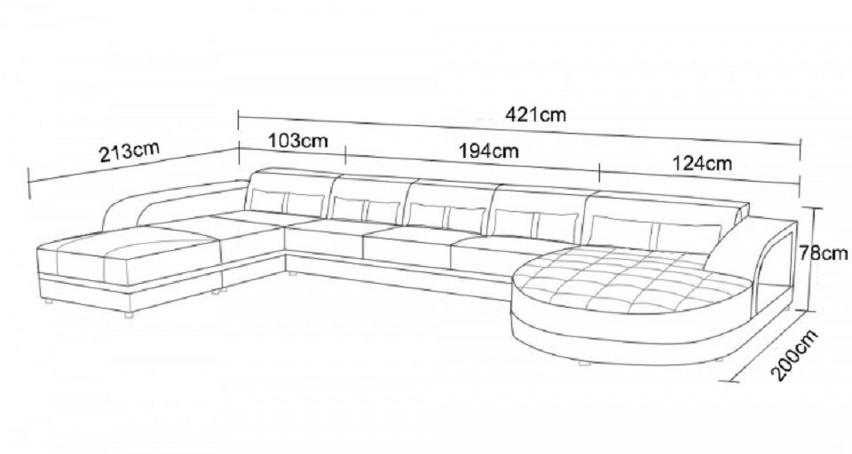 Wohnlandschaft Ecksofa, Design U Sofa Ecksofa Couch Leder Grau/Weiß Sofas JVmoebel Polster Form