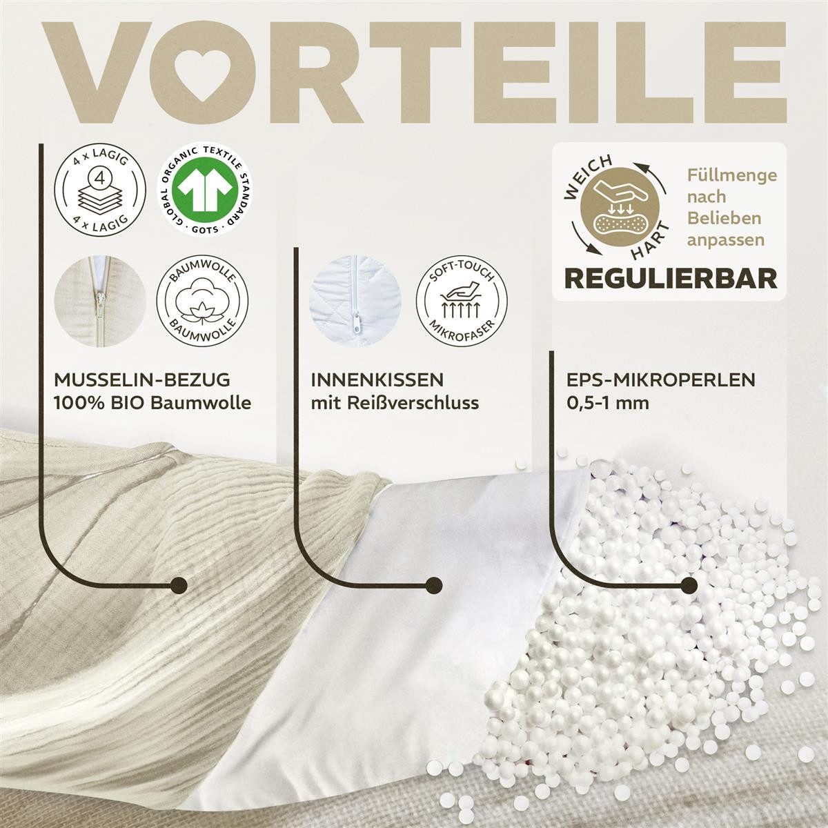 SEI Design Stillkissen Seitenschläferkissen XXL Babynest - Baby Erstausstattung Neugeborene, Schwangerschaftskissen mit Bezug, Schwangerschaftskissen mit Bezug, – Bild 4 von 5