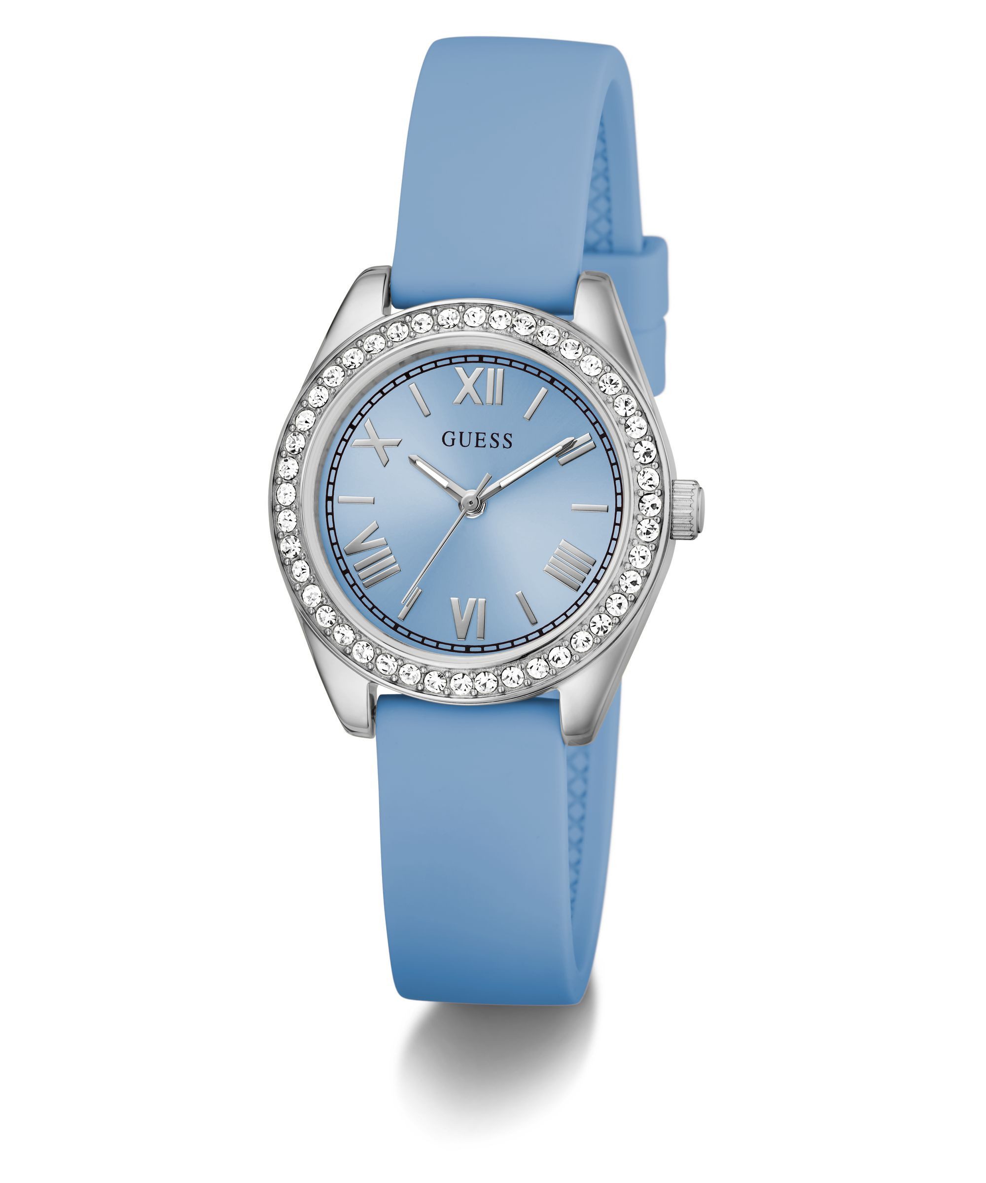 Guess Quarzuhr GUESS-MINI LUNA GLITZ GW1000L1, Armbanduhr, Damenuhr, Silikonarmband, analog