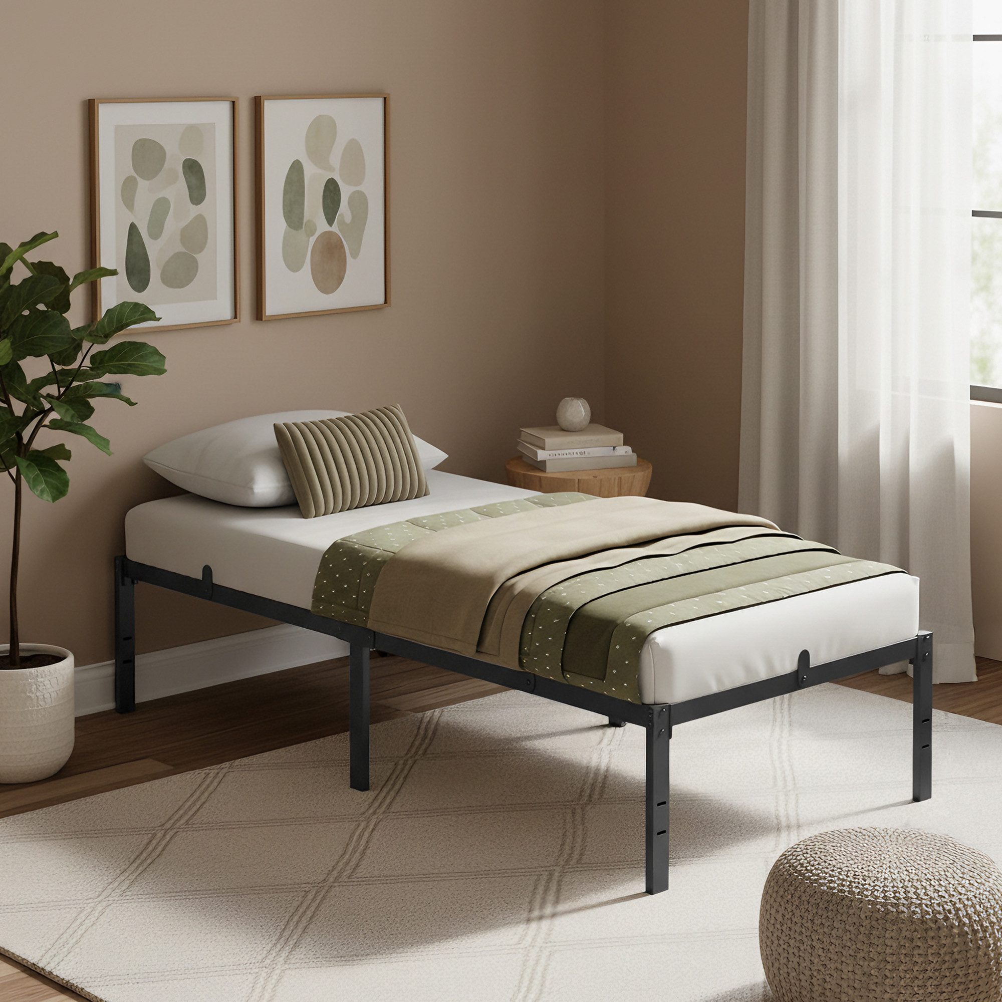 VASAGLE Bettgestell (90 x 200 cm, 40.6 cm H, geräuscharm), Metallbett, Bettrahmen, hochtragfähig, mehrfachgrößen-Option