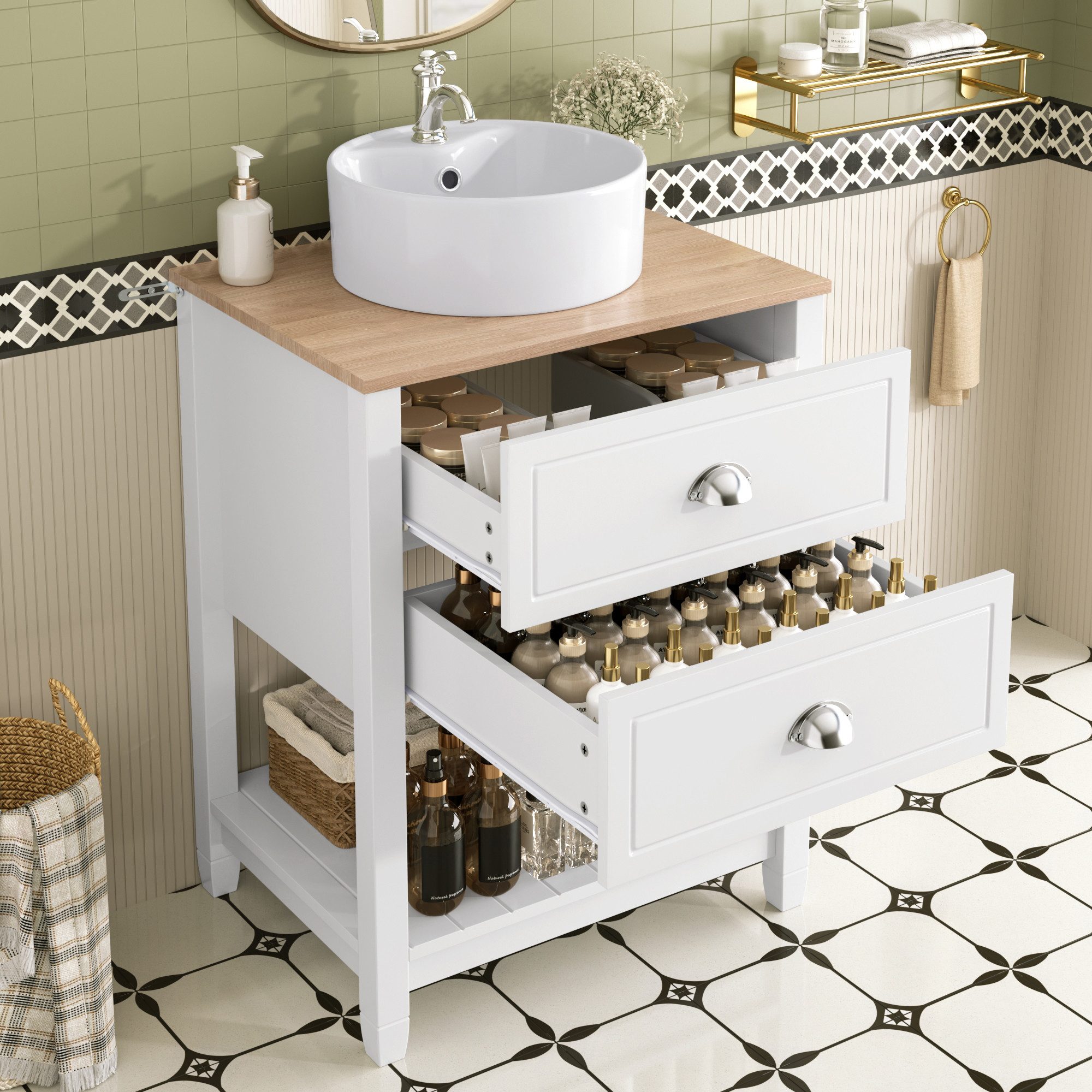 Flieks Waschtisch Waschbeckenunterschrank mit runder Waschbecken (B60/T45/H günstig online kaufen