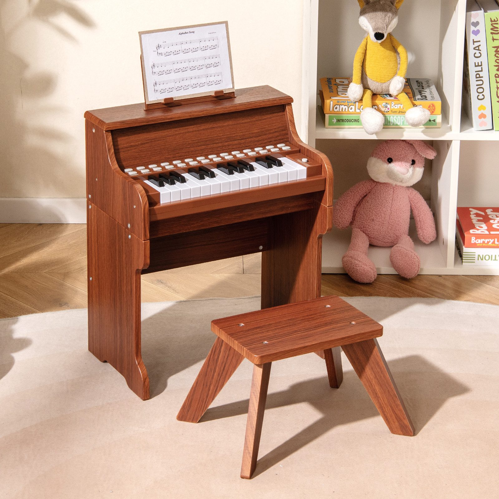 COSTWAY Spielzeug-Musikinstrument, 25-Tasten-Kinderklavier mit Hocker & Notenhalter