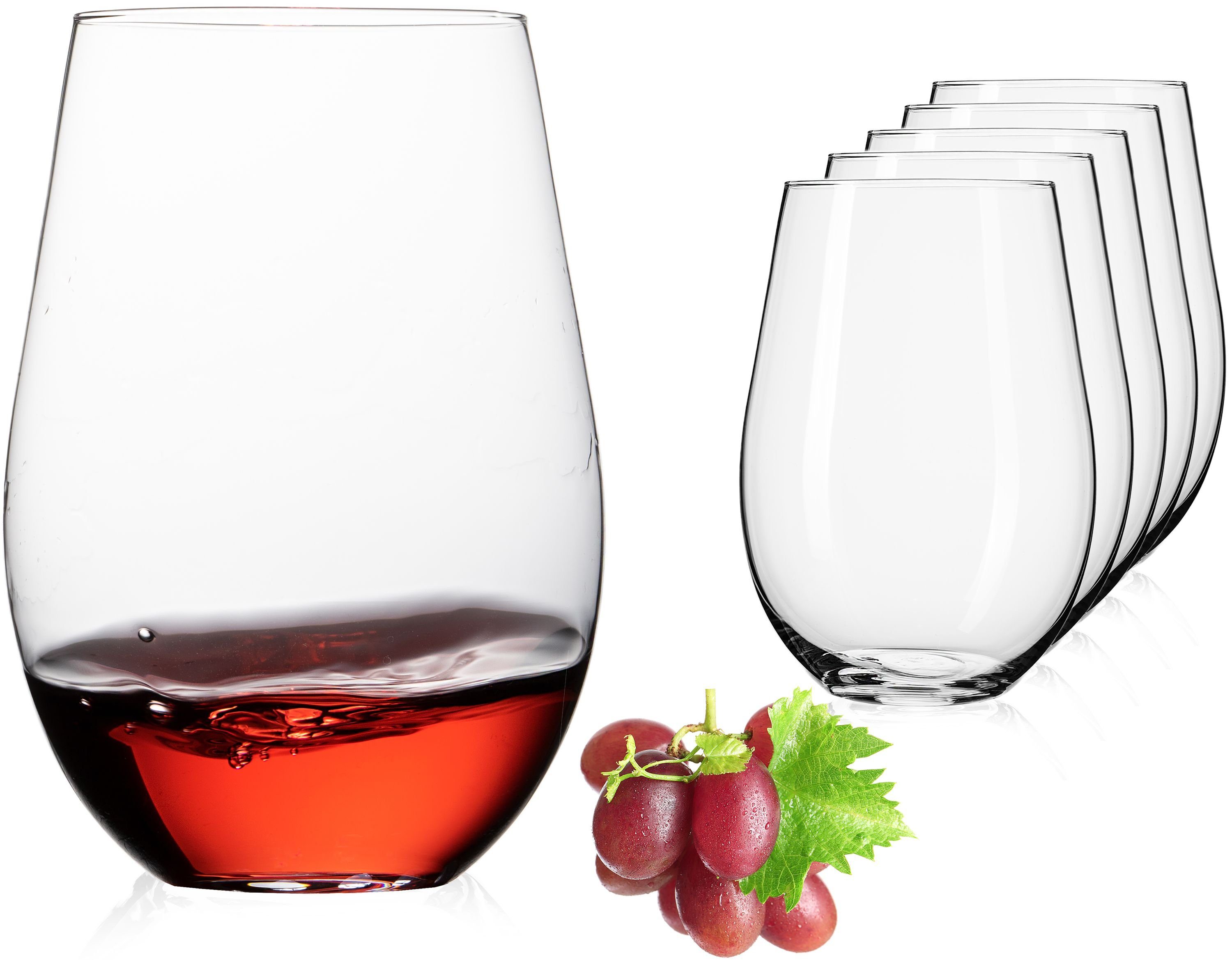 IMPERIAL glass Weinglas Weingläser ohne Stil, Glas, Rotweingläser 570ml Set  6-Teilig groß Weißweingläser Spülmaschinenfest