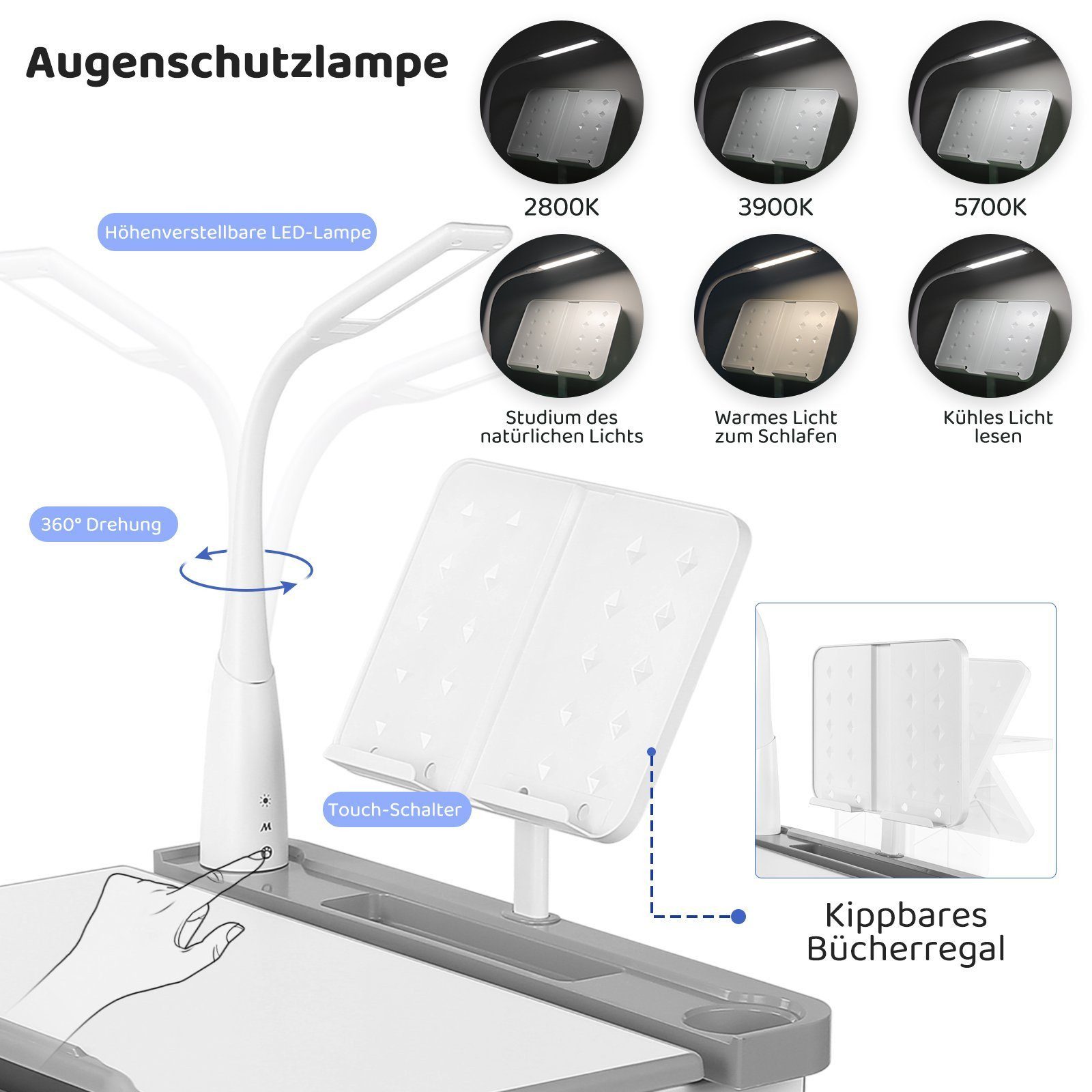 TLGREEN Kinderschreibtisch Höhenverstellbar 54 und 76 cm, mit Lampe und nei günstig online kaufen