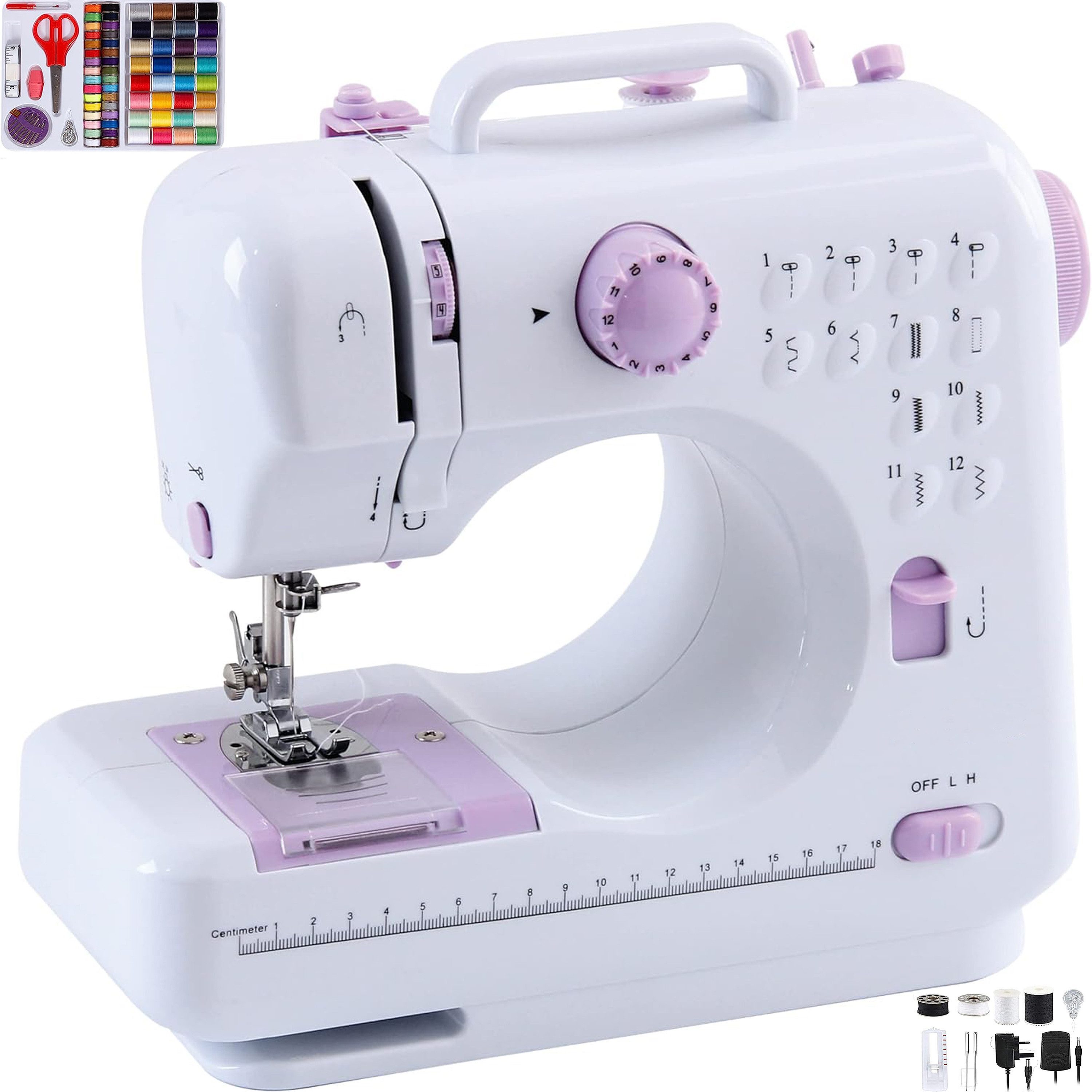 Toomoke Nähmaschine Nähmaschine für Anfänger, 12 Stichprogrammen, Elektrische Nähmaschinen, 12 Programme, Doppellinien,Freiarm-Nähmaschine mit LED-Nählicht,Fußpedal,Nähset