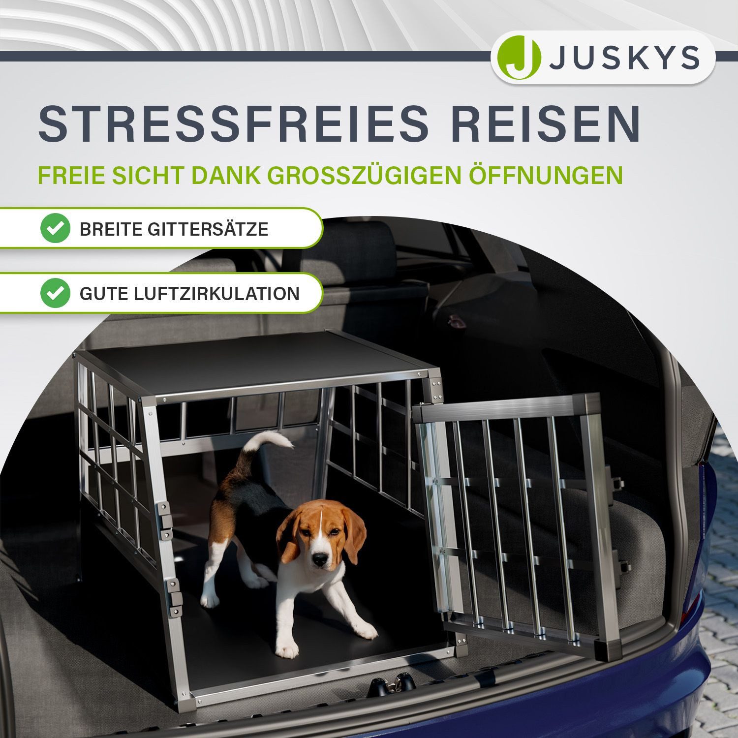 Juskys Tierreisebox Alu-Hundetransportbox in 4 versch. Größen: M, L, L-X, XL, Auto Hundebox robust und pflegeleicht, Gittertür verschließbar