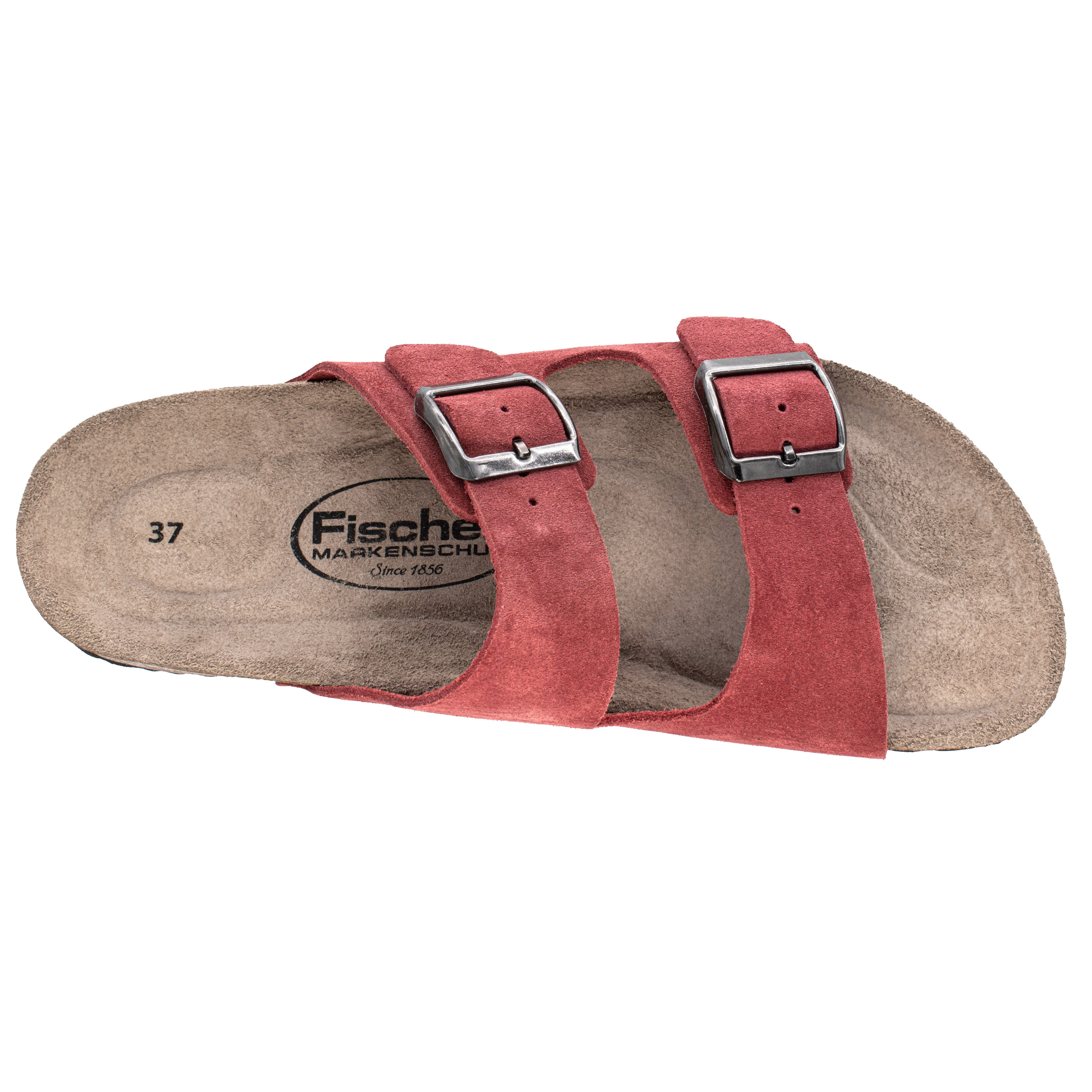 Fischer-Markenschuh Mirabel Pantolette aus Veloursleder, mit verstellbaren Schnallen, gepolstertes Lederfußbett