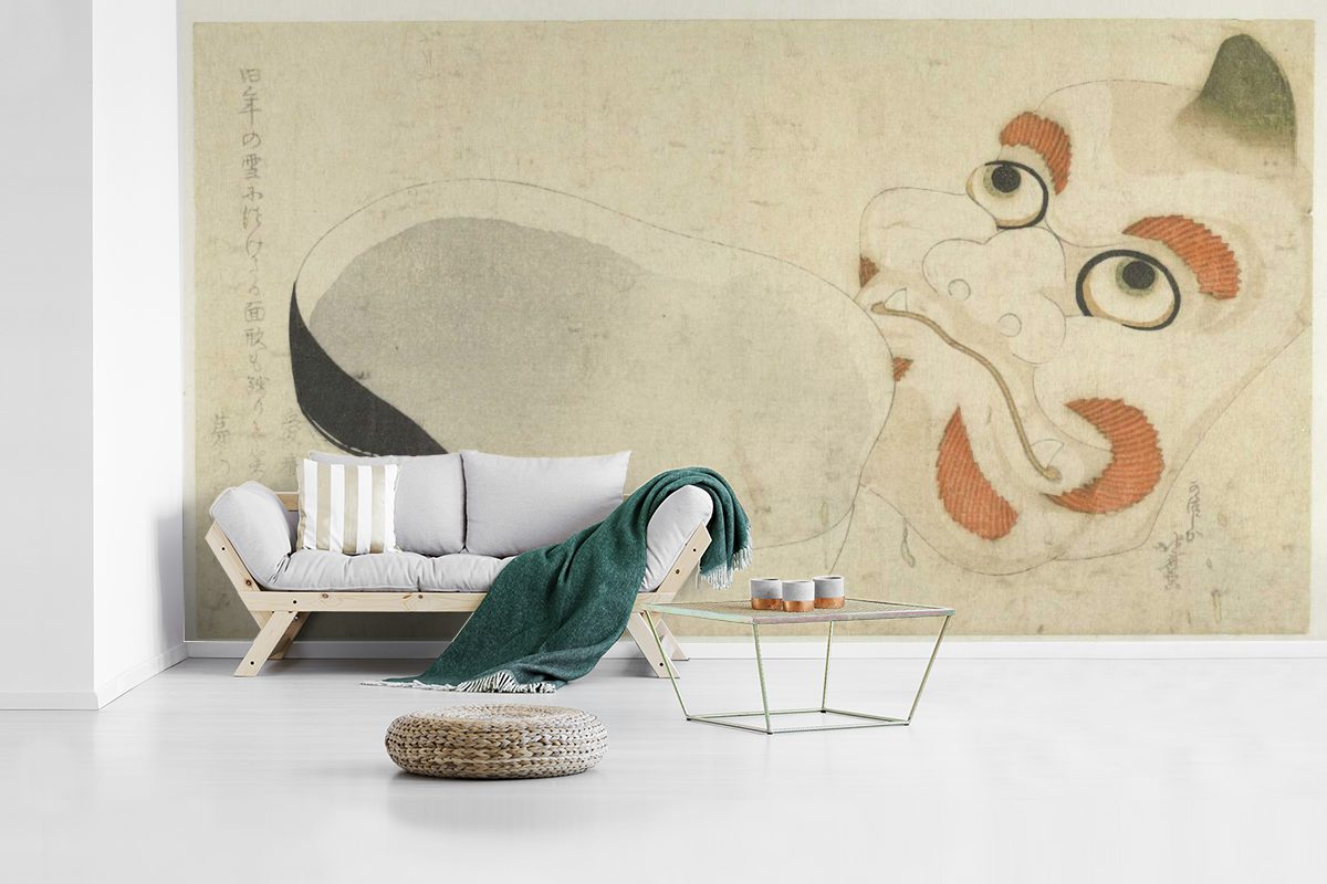 St), Vliestapete Fototapete Matt, bedruckt, Fototapete - Küche, MuchoWow (7 von für Gemälde Masken Zwei Schlafzimmer Katsushika Wohnzimmer Hokusai,
