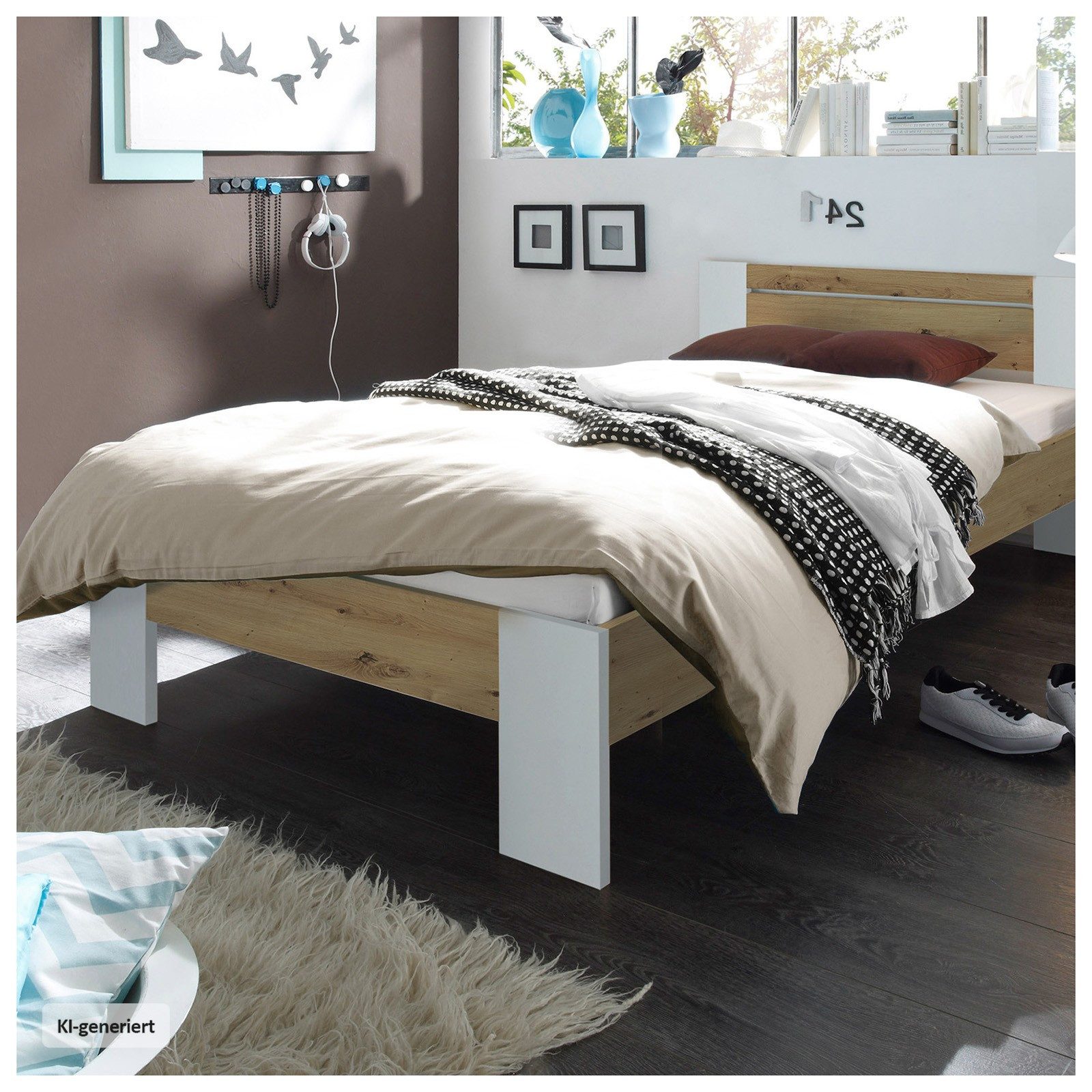 HTI-Living Futonbett Futonbett 140 x 200 cm Weiß/Artisaneiche (Stück, 1-tlg., 1 Bett ohne Lattenrost und Matratze), Bettgestell