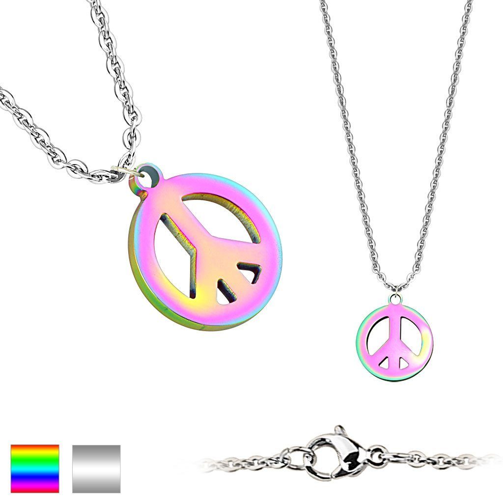 Regenbogen, aus Kette bunt Edelstahl Necklace Halskette BUNGSA (1-tlg), Peace Ketten-Set Unisex