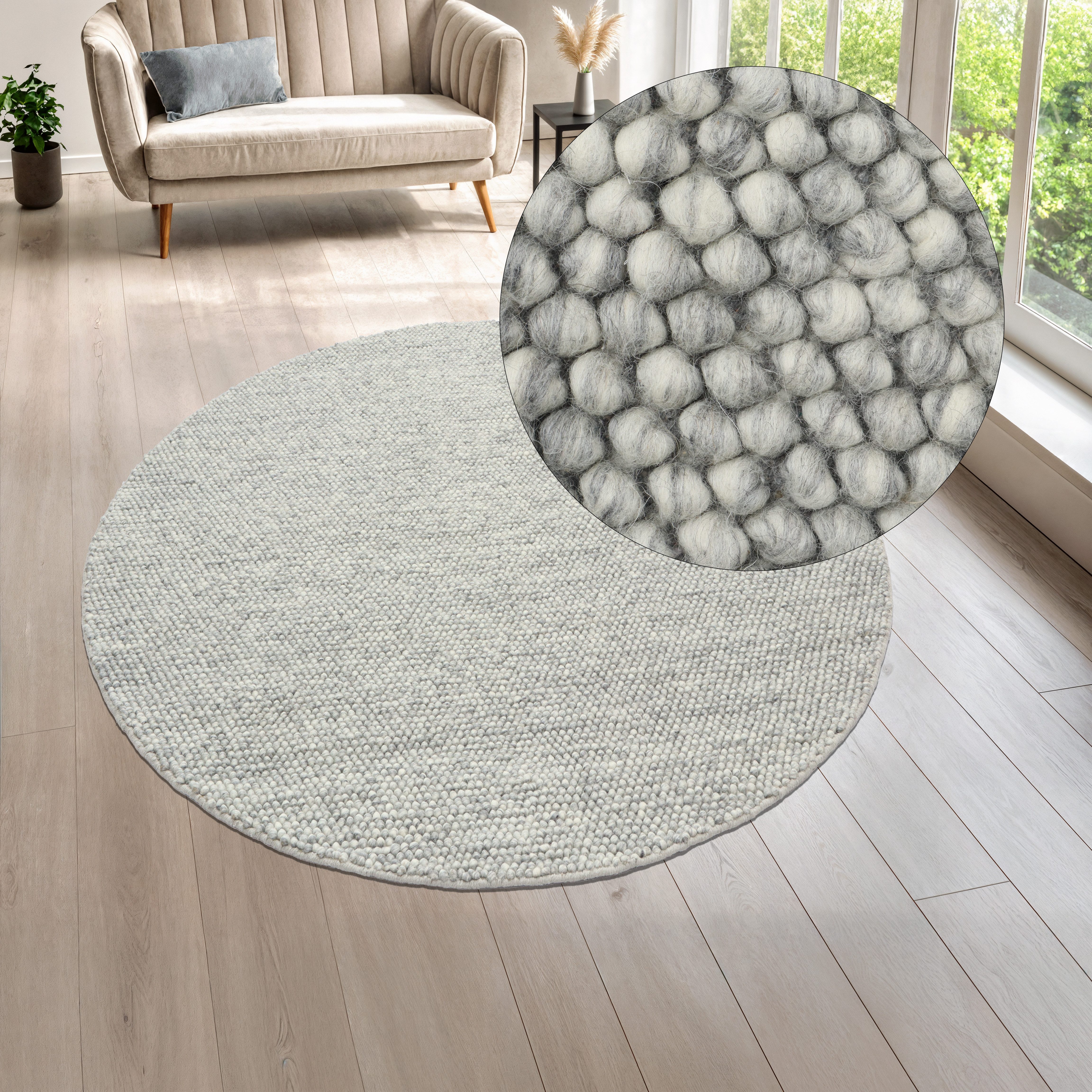 LeGer Home by Lena Gercke Teppich Ainhoa, handgewebt, Wolle, rund, Höhe: 12 mm, Teppich, Wohnzimmer, Schlafzimmer, Esszimmer