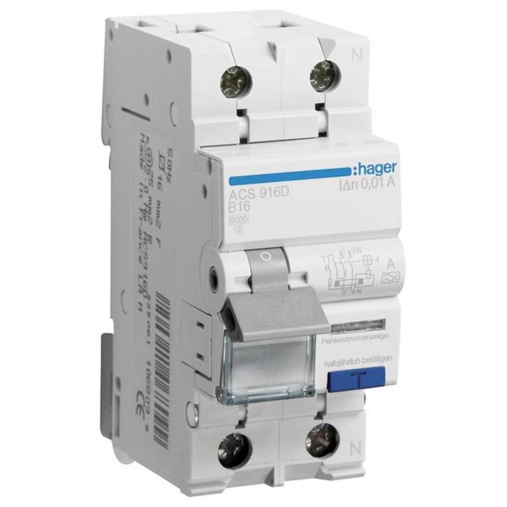 Hager Schalter Hager ACS916D FI-Schutzschalter/Leitungsschutzschalter 2polig 16 A