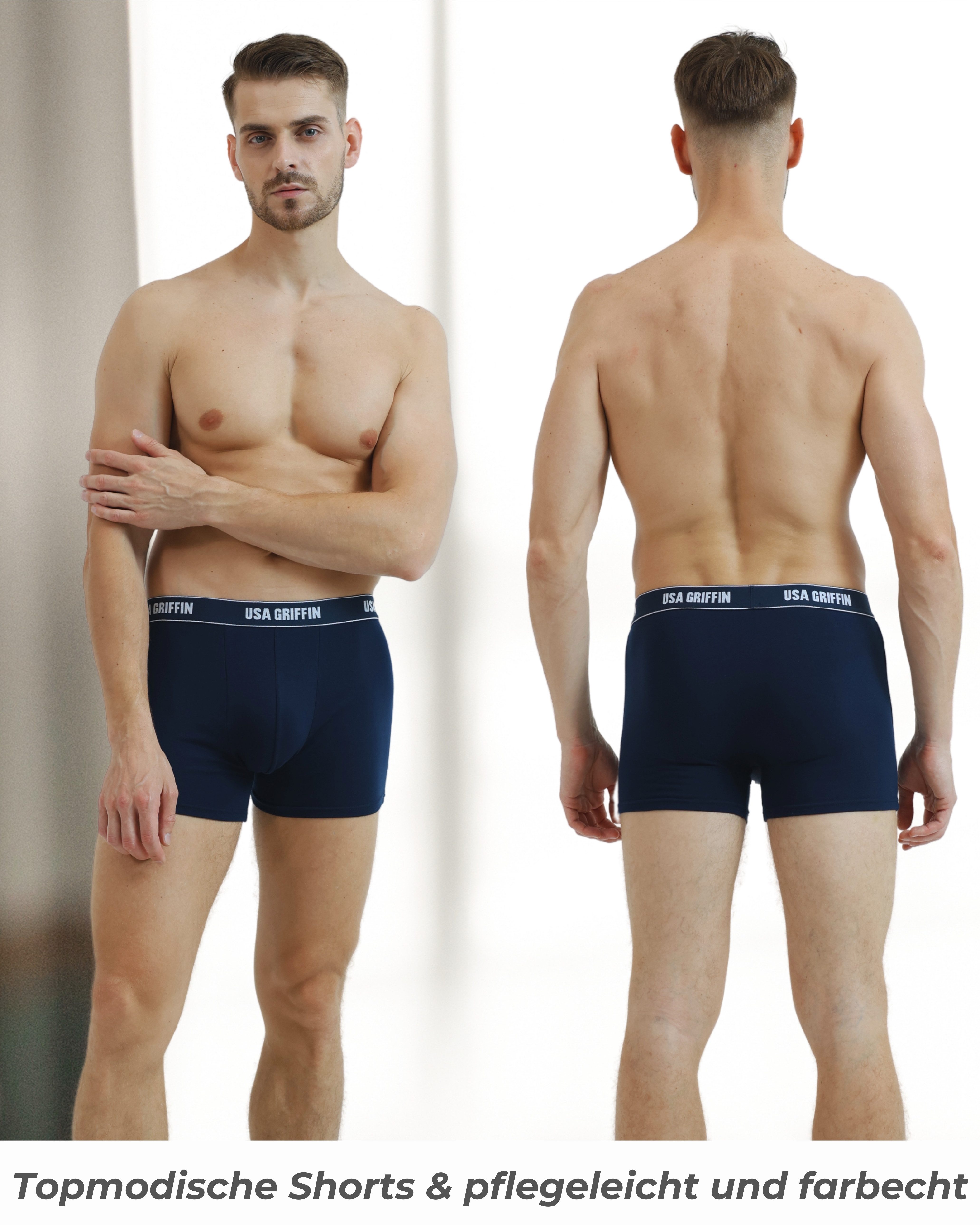 USA Griffin Boxershorts Herren Unterhosen (SET, 3er Pack) Stretchmaterial – Bild 4 von 5