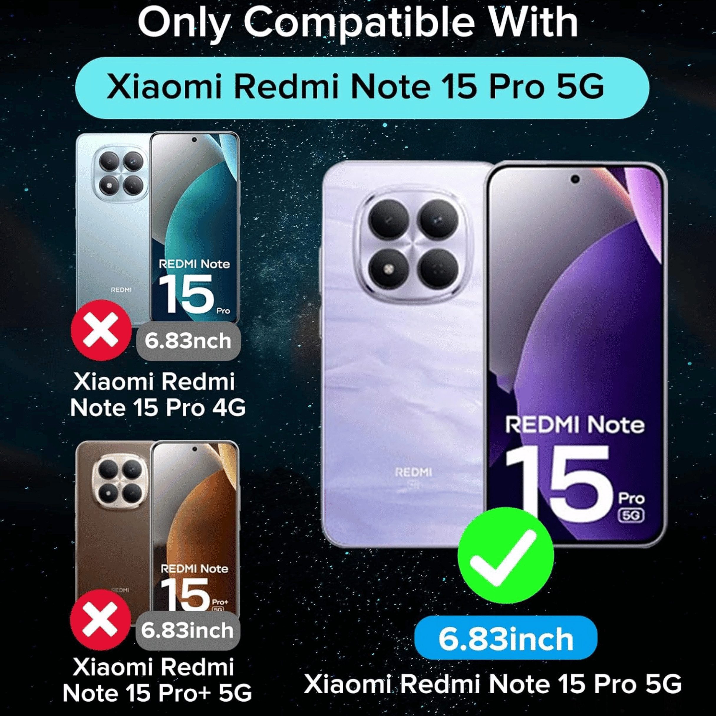 SmartUP Smartphone-Hülle + 2X Schutzglas für Xiaomi Redmi Note 15 Pro 5G Panzerfolie Case 9H 6,83 Zoll, kompletter Rundumschutz