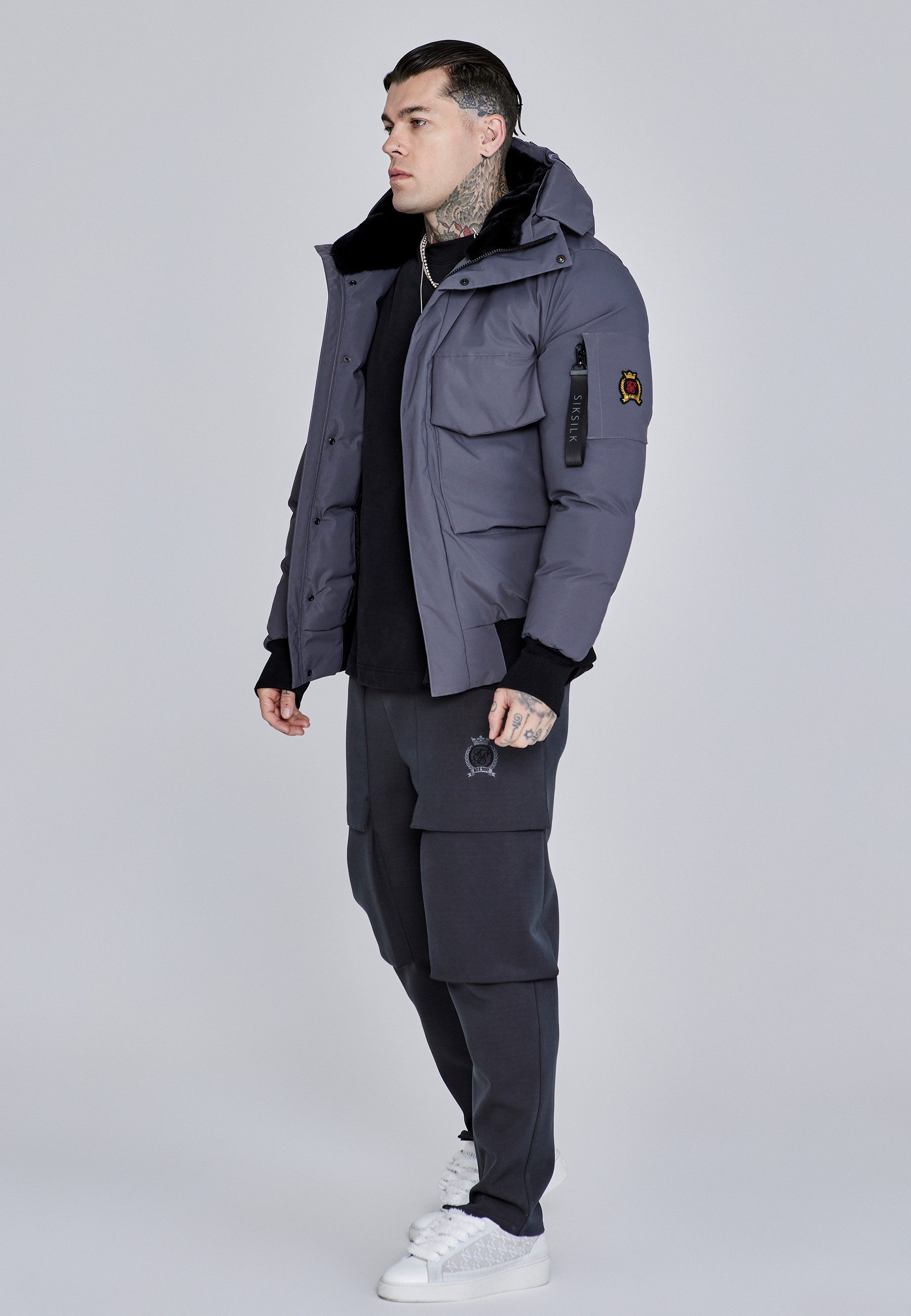 Shorts SikSilk Herren Kapuzen Bomberjacke