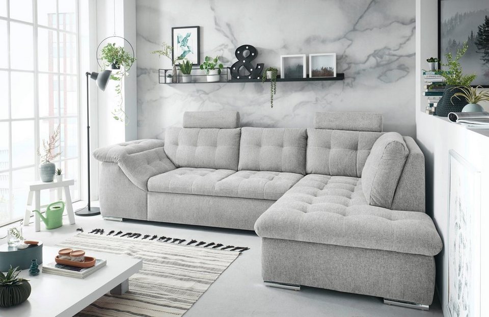 ED EXCITING DESIGN Ecksofa Oman, mit Bettfunktion, Bettkasten,  Armteilverstellung, Kopfstützen