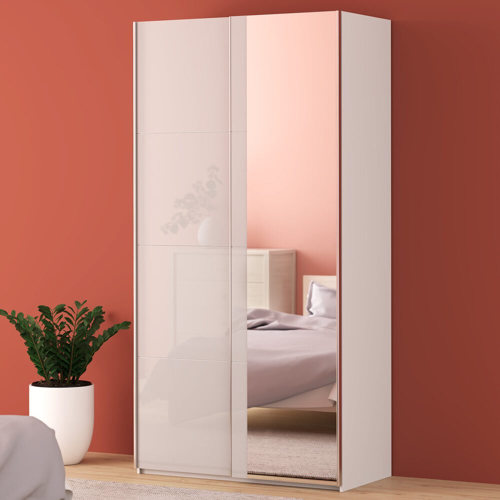 FORTE Schwebetürenschrank Fittio. Made in Europe, 2 Schiebetüren, modernes Design Höhe 2,35 mtr, stehende Montage, Spiegel