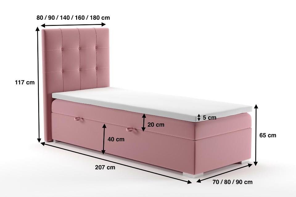 JVmoebel Bett Luxus Boxspring Polster Funktion Bett Rosa Betten Hotel 90x200cm