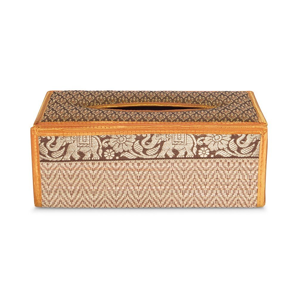 Kitama Papiertuchbox Kosmetiktücher Taschentuchbox aus natürlichem Bast mit Elefantenmuster (Orange/Braun), Made in Thailand