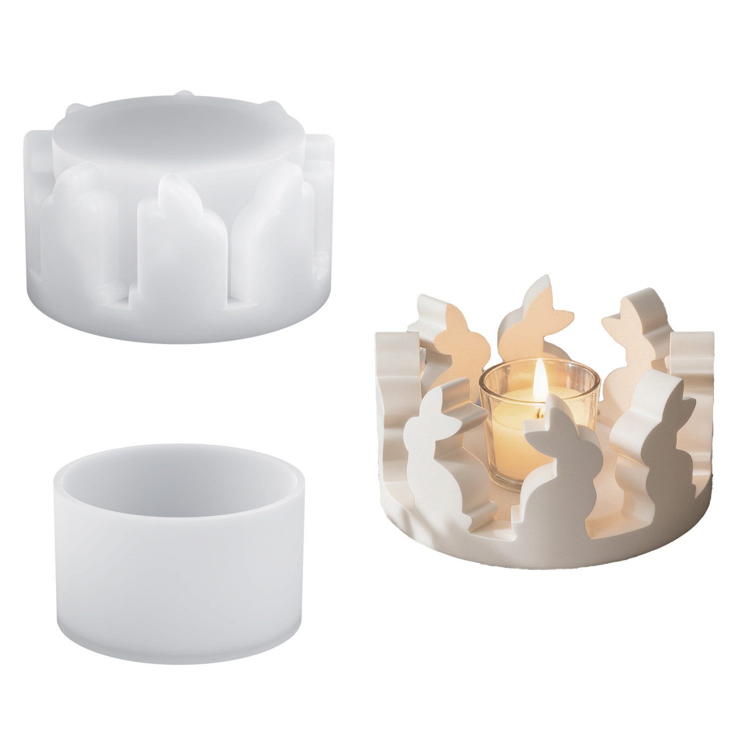 FOUORTUNATE-BEE Silikonform Osterhasen-Kerzenhalter Silikonform im Kreis-Design, Silikonform Osterkranz mit Hasen für dekorative Kerzen