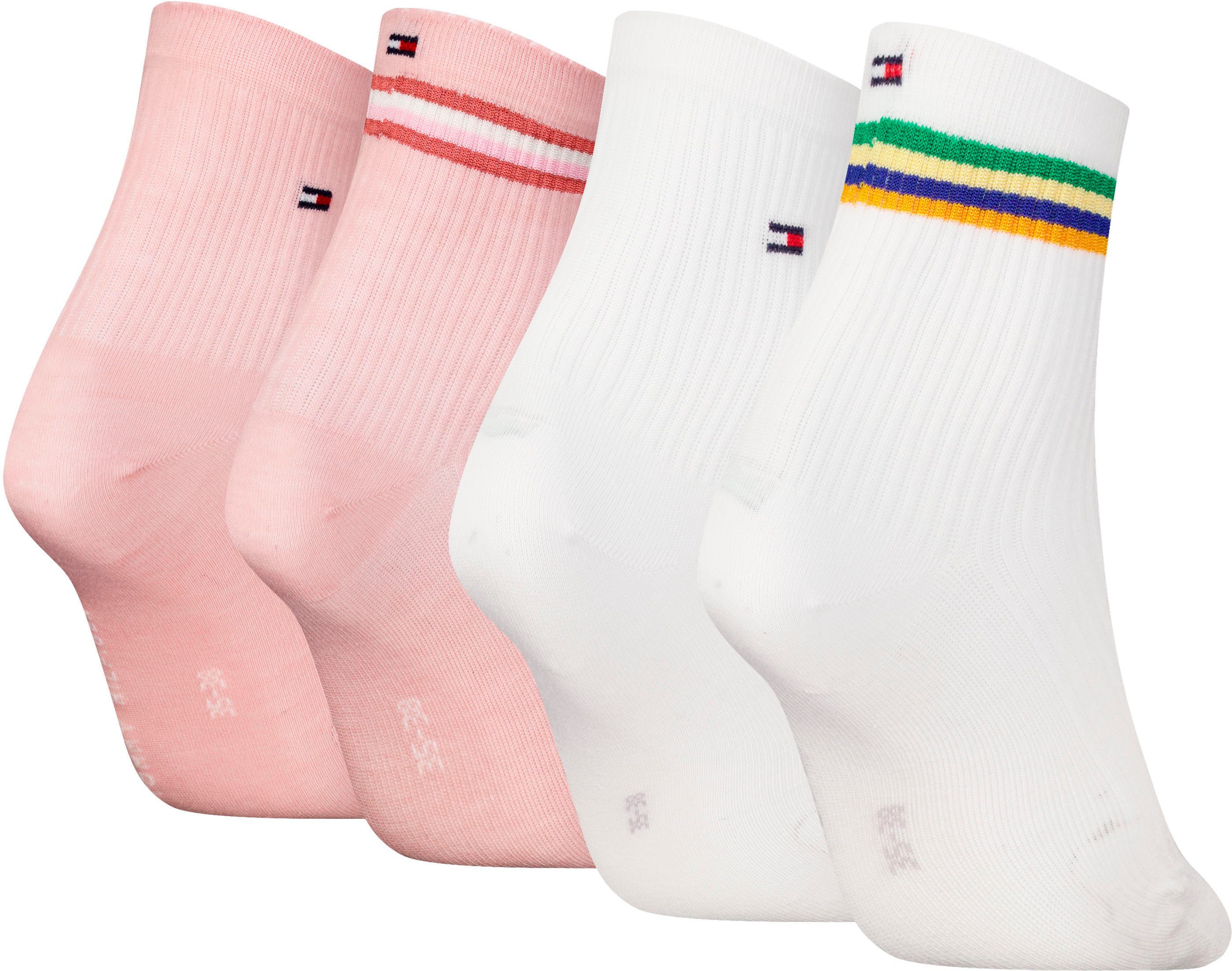 Tommy Hilfiger Kurzsocken (4-Paar) mit Streifen und Flag-Label