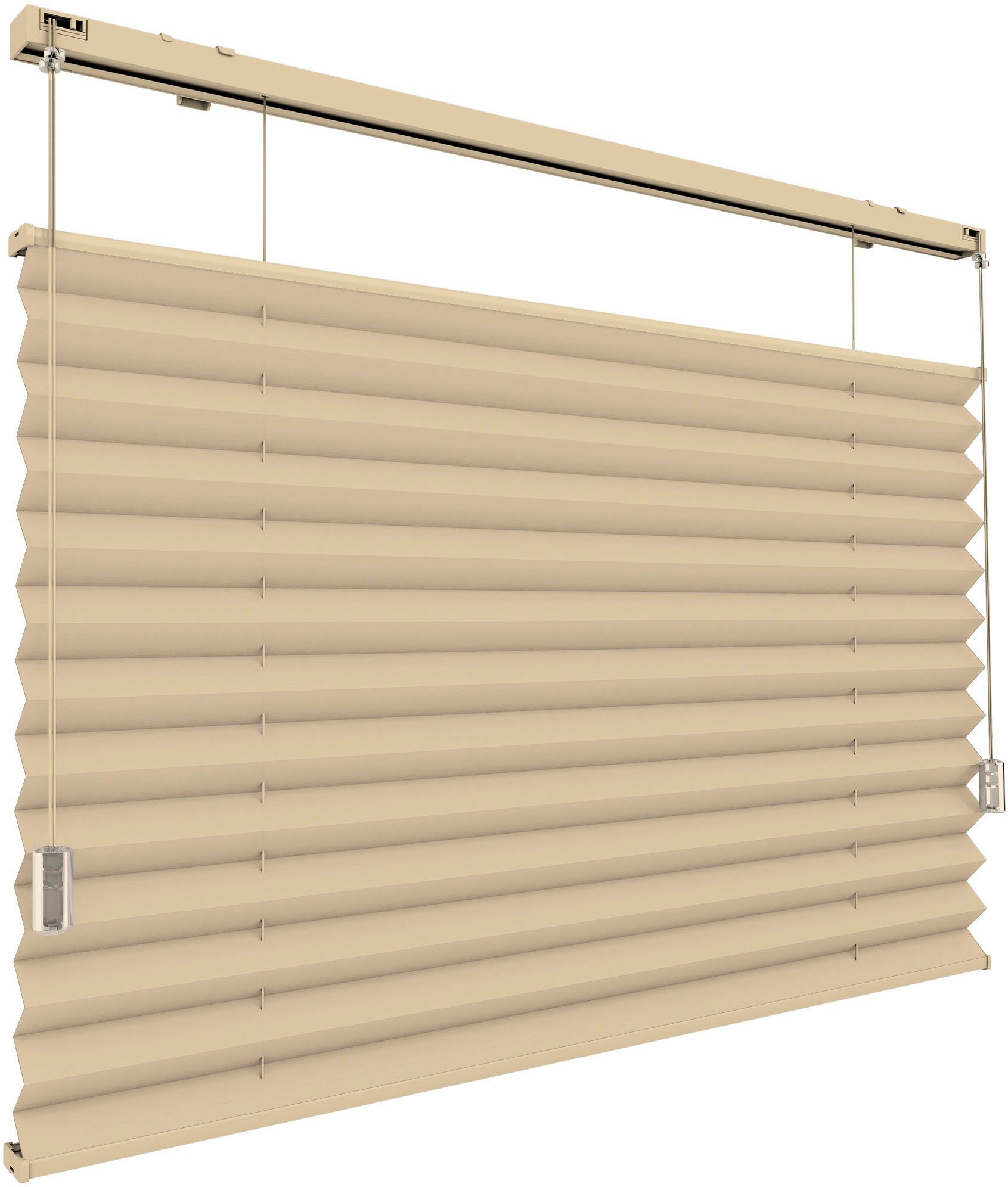 Lichtschutz, freihängend, beige Stoff dichter am Lichteinfall Fenster Plissee, GARESA, steuern, verschraubt, Plissee perfekt