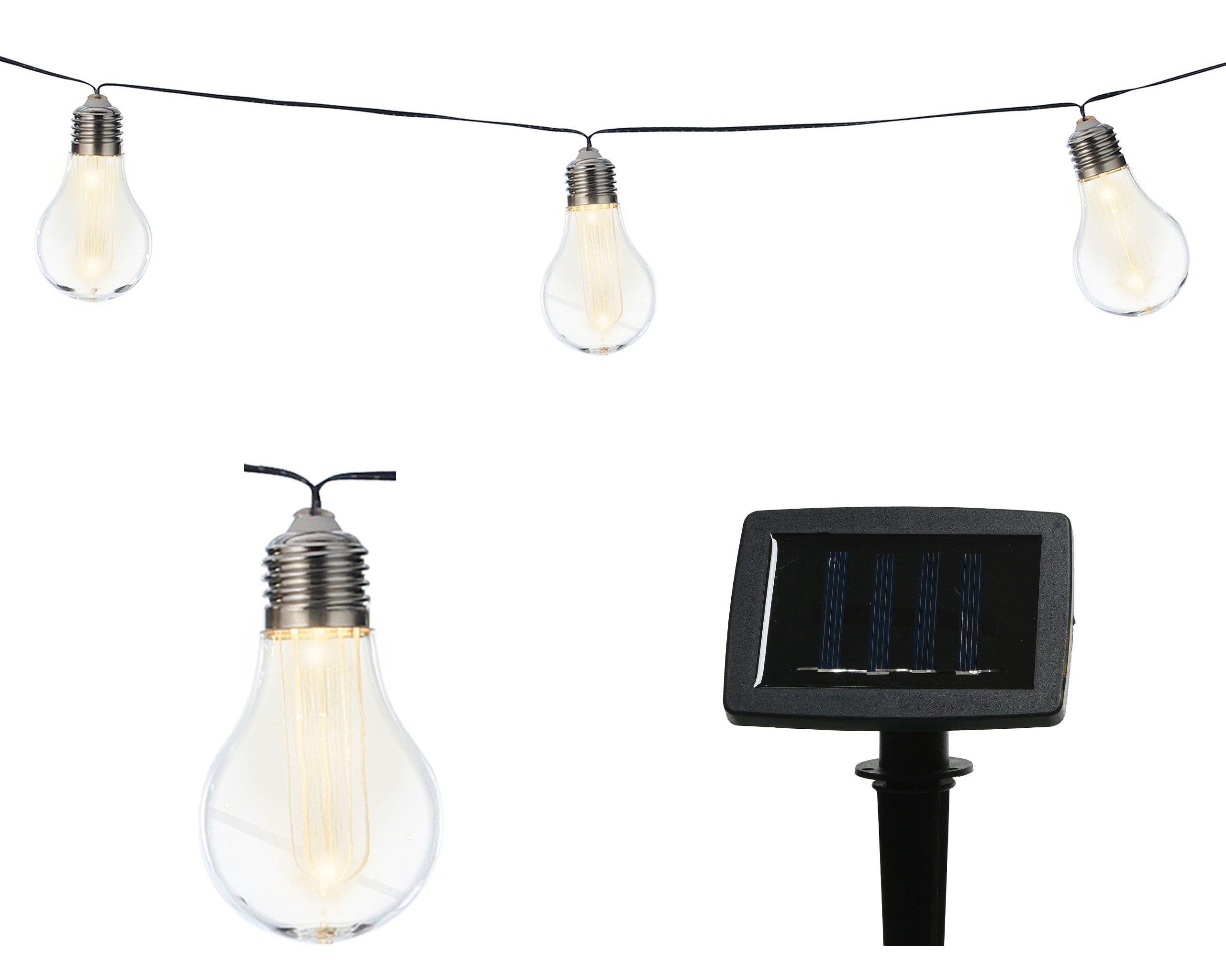 Lumineo LED Solarleuchte, Twinkle Effekt, warmweiß, LED Solar Lichterkette Glühbirnen 4,5m Kunststoff Warmweiß