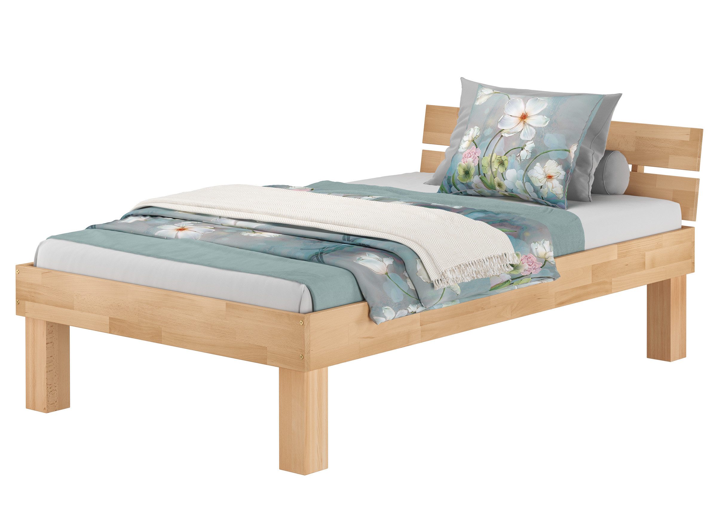 ERST-HOLZ Massivholzbett Seniorenbett Massivholzbett Buche Bett-Breite Sitzhöhe Wählbar, Buche farblos lackiert